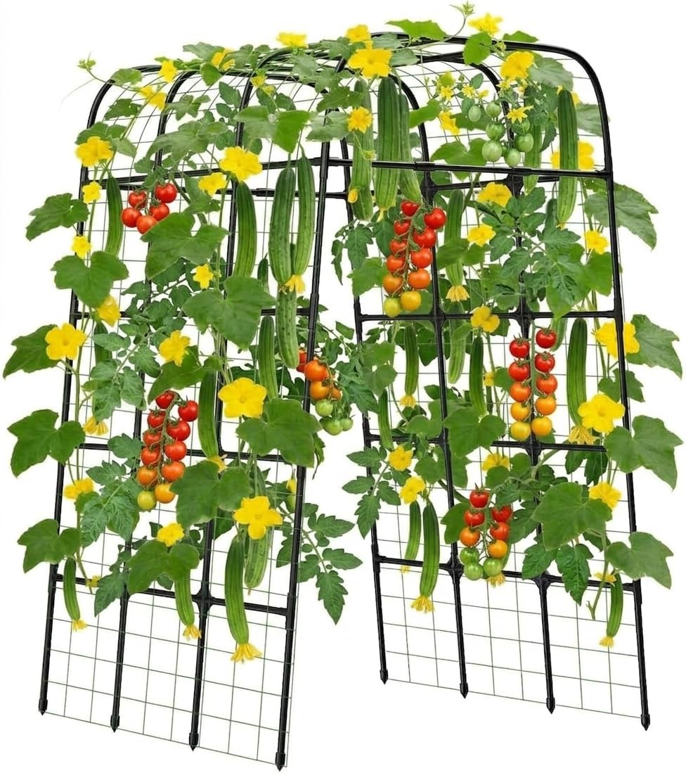 7FT Garden Trellis Arch for Climbing Plants – Tall Outdoor Metal Trellis for Vegetables, Peas, Tomatoes, Cucumber Trellis Arch & Vertical Garden Climber Plant Support for Vine Plants