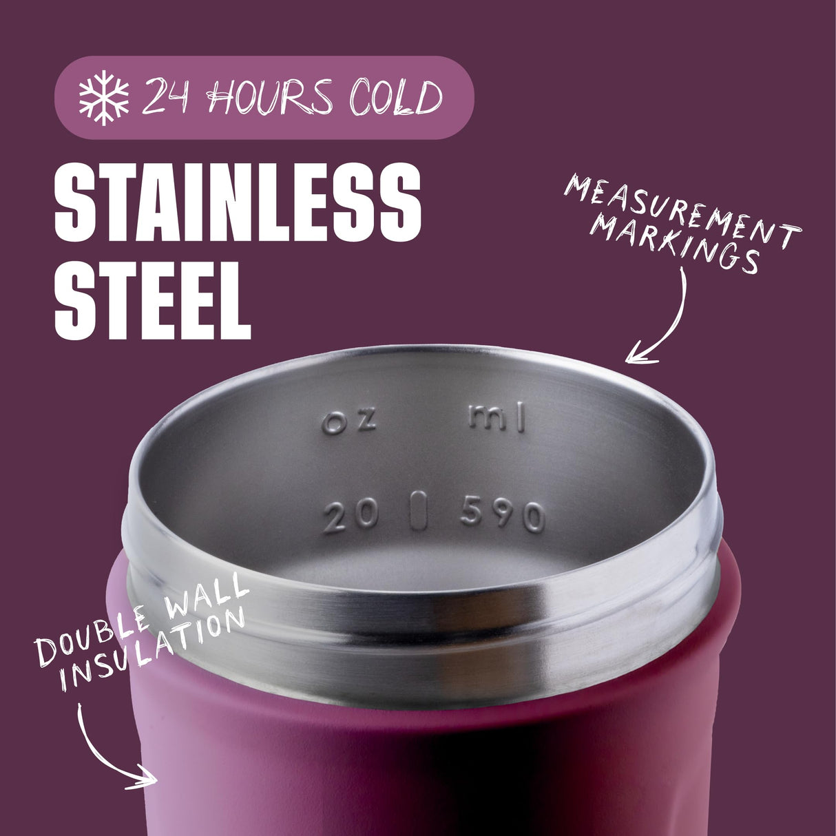 BlenderBottle Strada Shaker Cup Insulated Stainless Steel Water Bottle with Wire Whisk, 24-Ounce, Plum