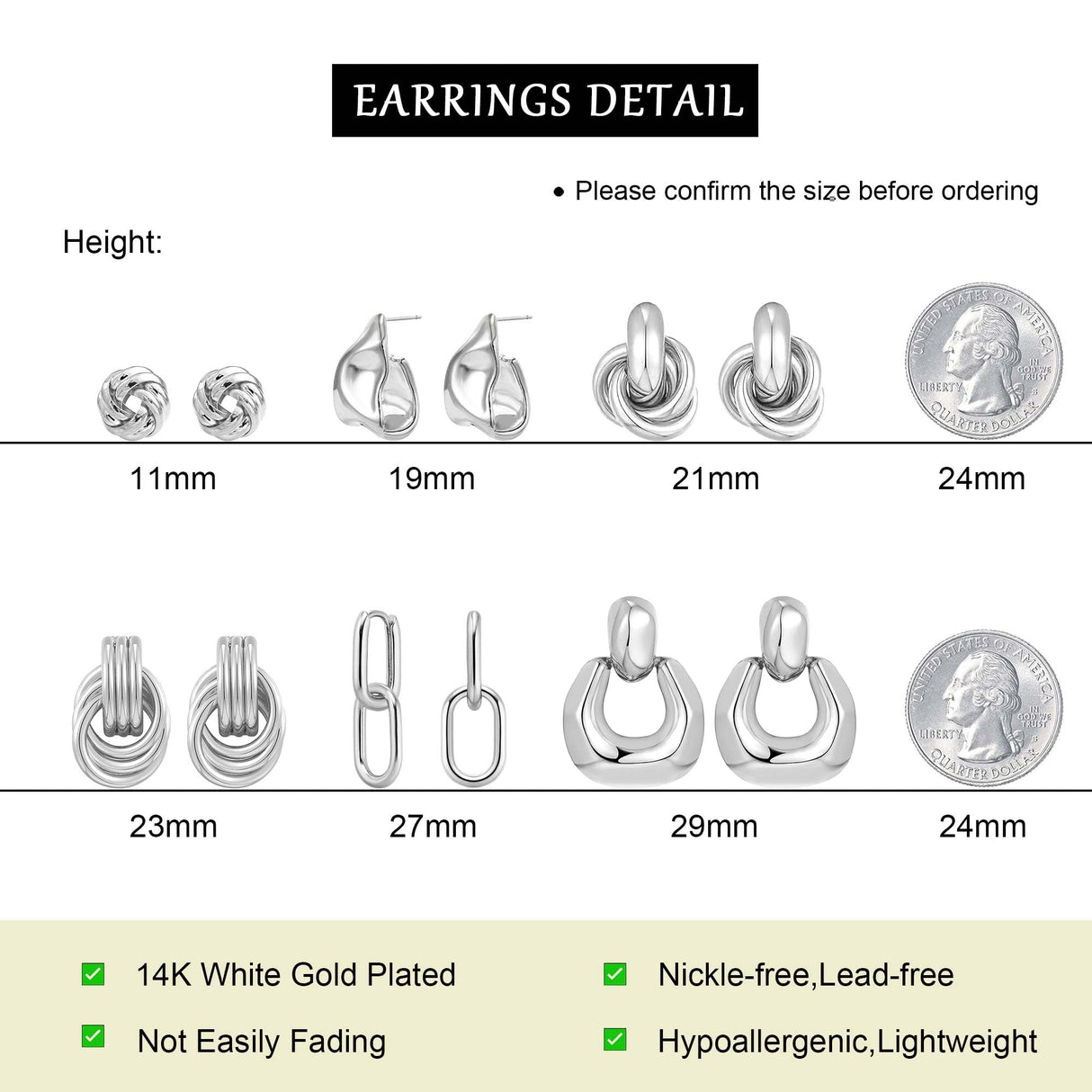QJLE 6 Pairs Silver Dangle Earrings for Women Geometric Knot Statement Drop Earrings Lightweight Huggie Earrings Trendy Jewelry Gifts