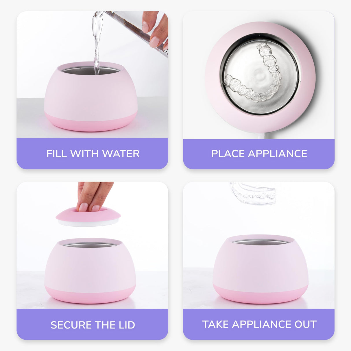 Zima Dental Pod | Rose Pink | Ultrasonic Retainer Cleaner Machine | Aligner, Nightguard, Mouth Guard, Denture Cleaner | Oral Dental Care FSA HSA Approved