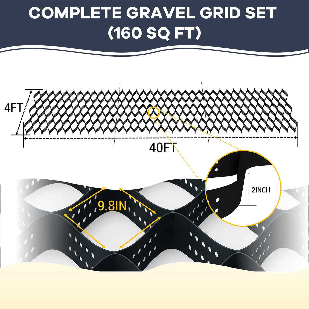 40FT Gravel Grid for Driveway โHDPE Geocell Ground Stabilizer