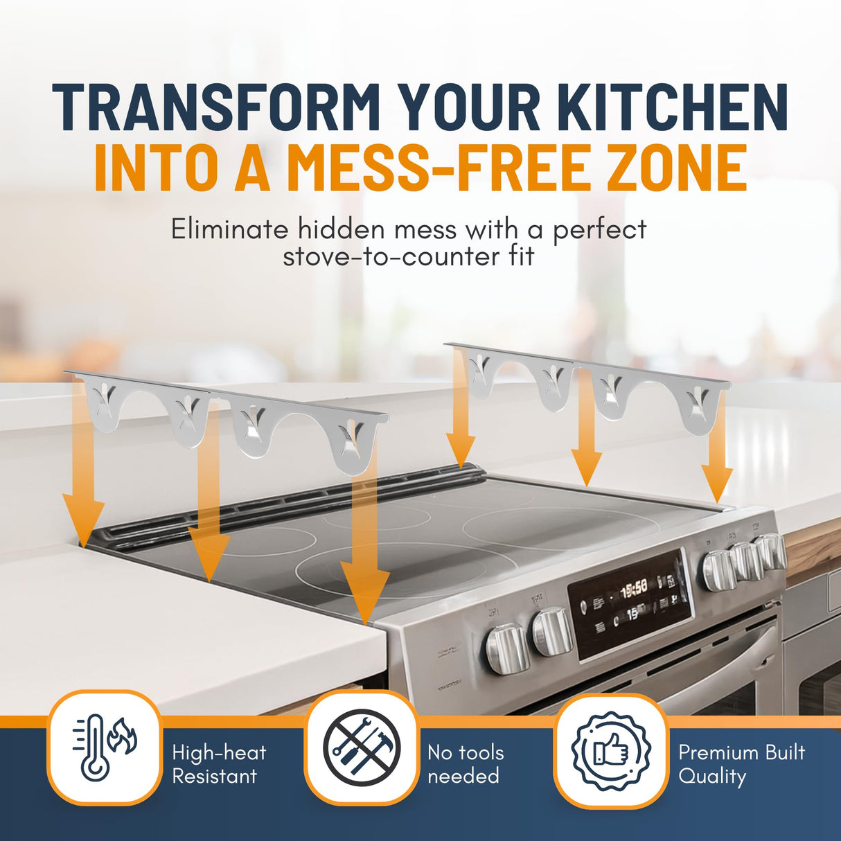 Linda’s Essentials Stainless Steel Stove Gap Covers (2 Pack) Adjustable Length 13.8" to 27.5" Stainless Steel, Steel Adjustable Gap Covers, Counter, Oven & Stove Gap Filler