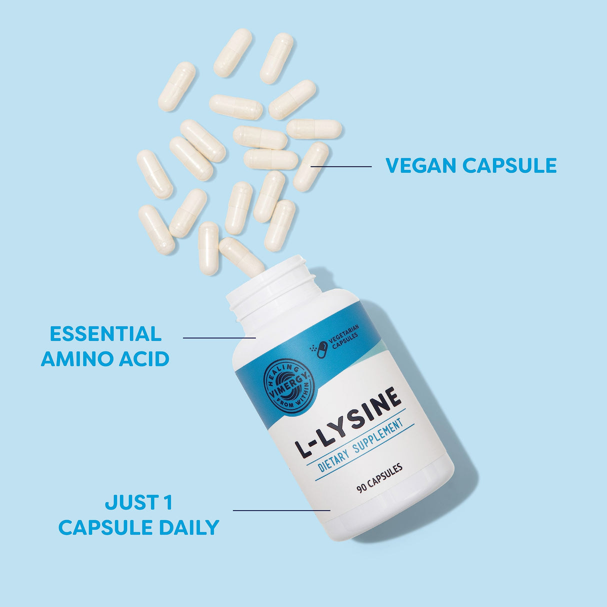 Vimergy L-Lysine – Promotes Healthy Skin, Hair & Nails* – Supports Healthy Metabolism* – Vegan, Non-GMO & Gluten-Free – 90 Capsules
