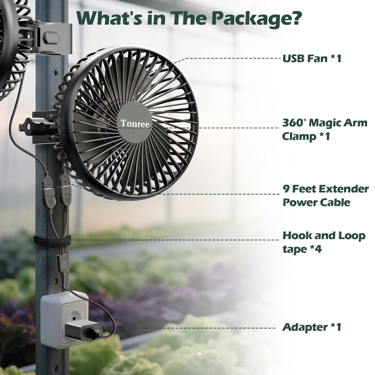 Tonree Grow Tent Fan, 5.5" Greenhouse Clip Fan with Brushless Motor and Non-Slip Clamp, Strong Airflow and Low Noise, 360° Tilt, Easy Mount for Plant Hydroponics Circulation Cooling Ventilation Shed