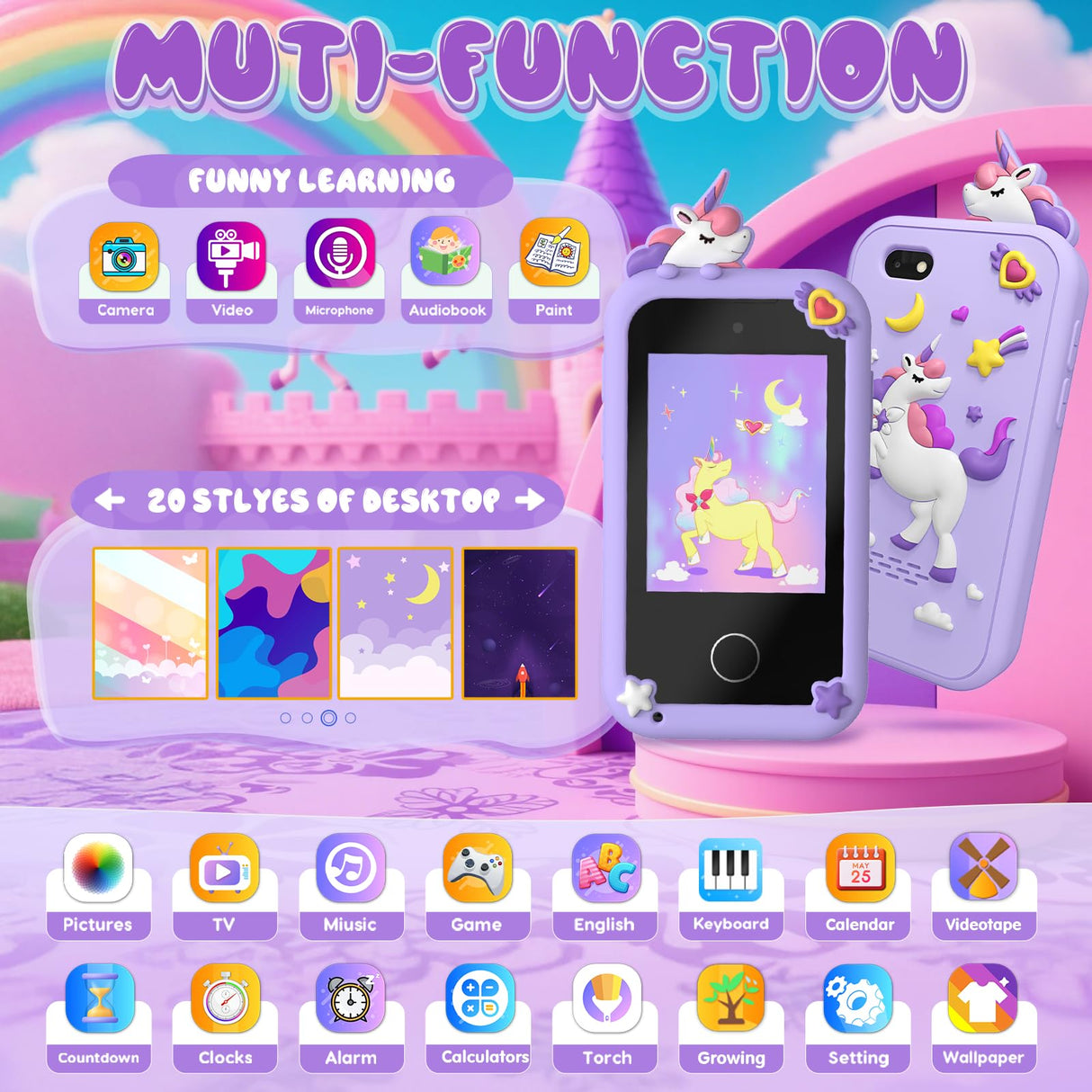 Kids Smart Phone Toys for Girls,Christmas Birthday Gifts for Girls Age 3-10 Kids Cell Phone Toys with 2.8" Touchscreen 20 Learning Games Dual Camera Music Player, 8G SD Card