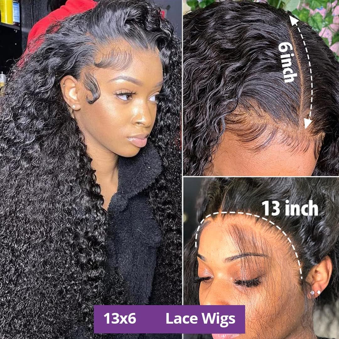 Manorshen Deep Wave Lace Front Wigs Human Hair 180% Density 13x6 HD Transparent Glueless Pre Plucked Deep Curly Wig Wet and Wavy Human Hair Wigs for black Women Natural Color with Baby Hair (22 Inch