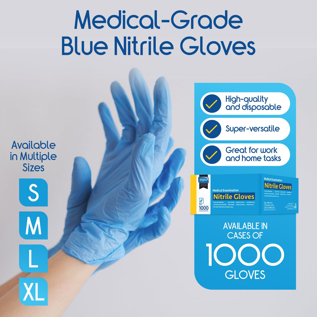 Inspire Nitrile Exam Gloves | The Original Quality Stretch Nitrile Light Blue | 4.5 Gloves Disposable Latex Free Medical EMT (Medium)