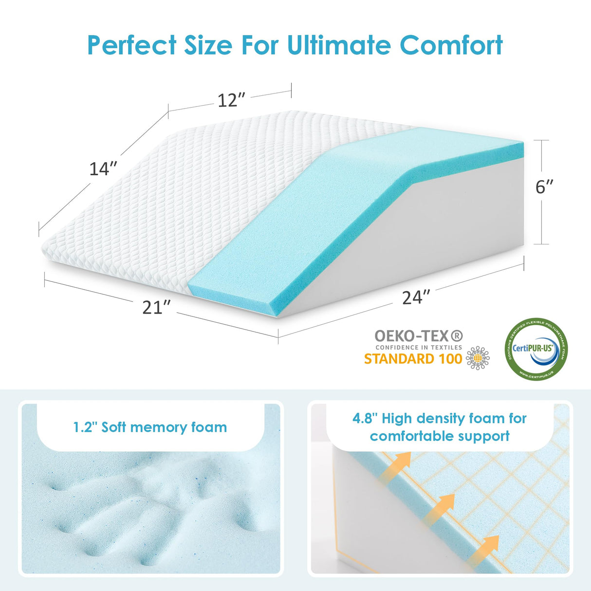 Cozymaker 6" Leg Elevation Pillows for Swelling, Cooling Gel Memory Foam Wedge Pillows for After Surgery, Sciatica Back Knee Hip Ankles Pain Relief, Leg Pillows for Sleeping