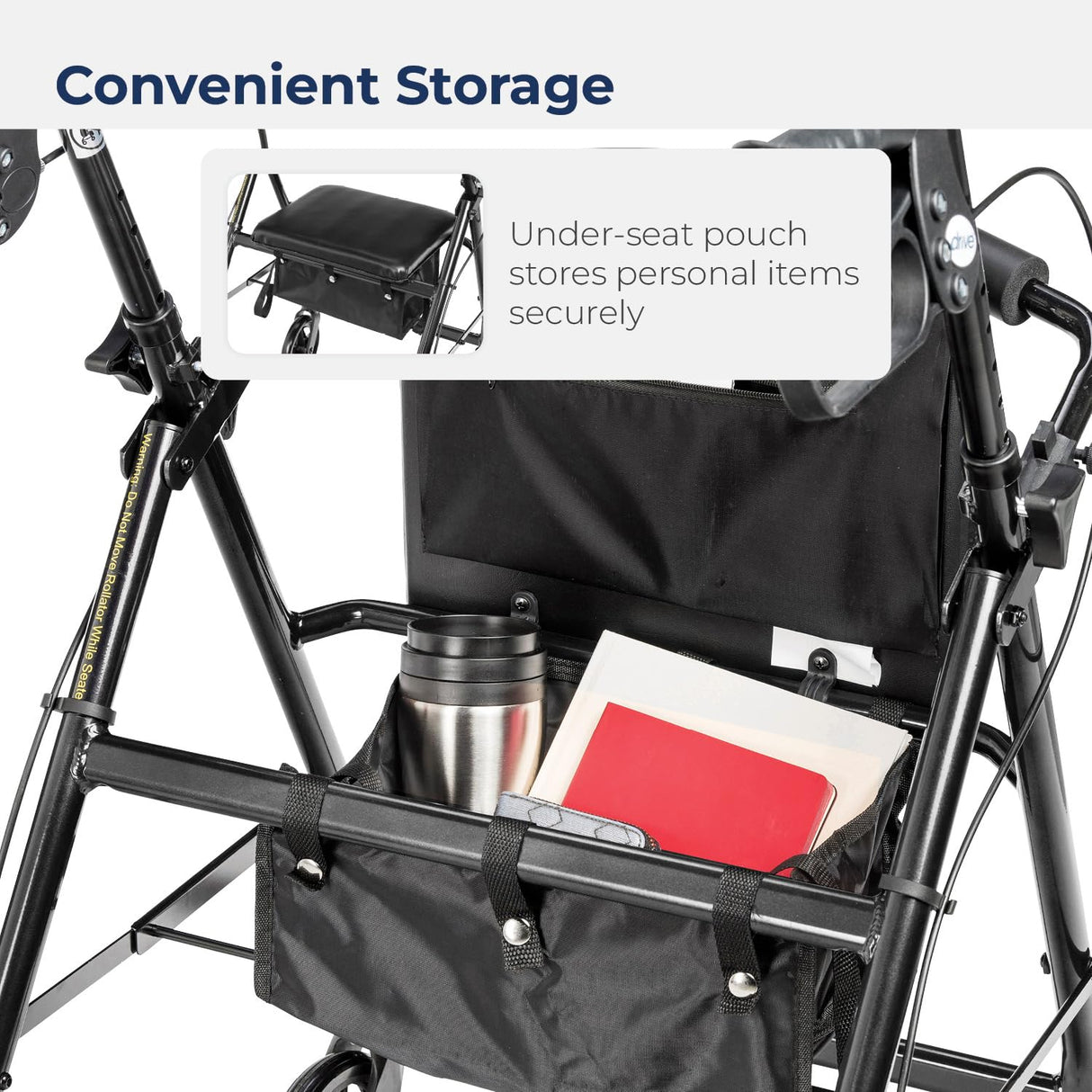 Drive Medical R726BK Foldable Rollator Walker with Seat, Black