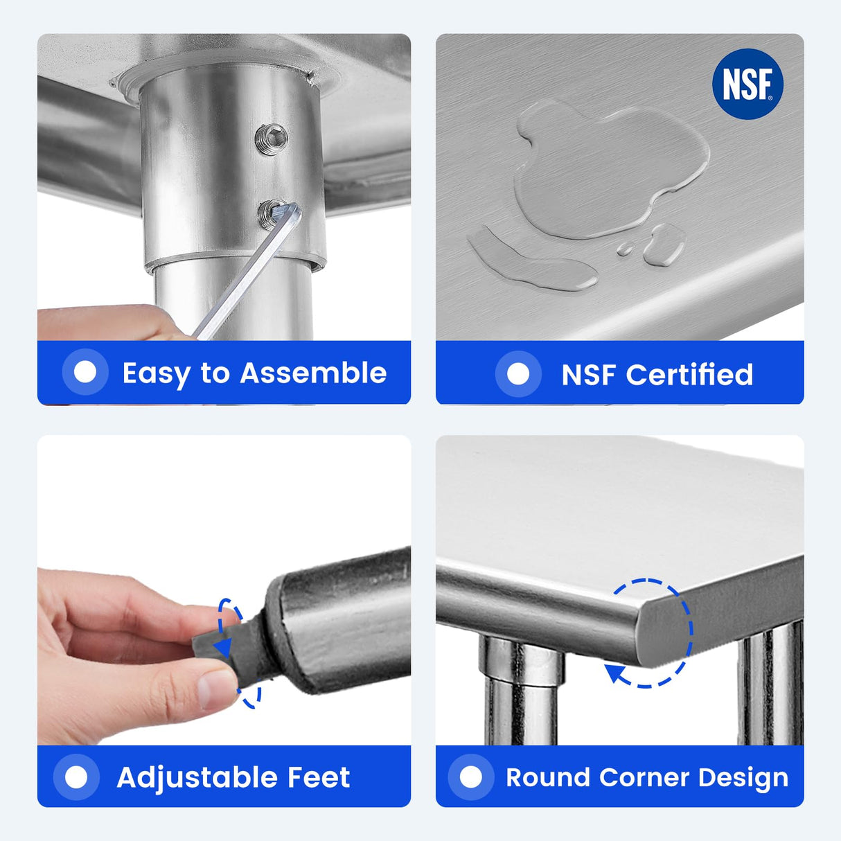 Hally Stainless Steel Table for Prep & Work 18 x 72 Inches, NSF Commercial Heavy Duty Table with Undershelf and Galvanized Legs for Restaurant, Home and Hotel