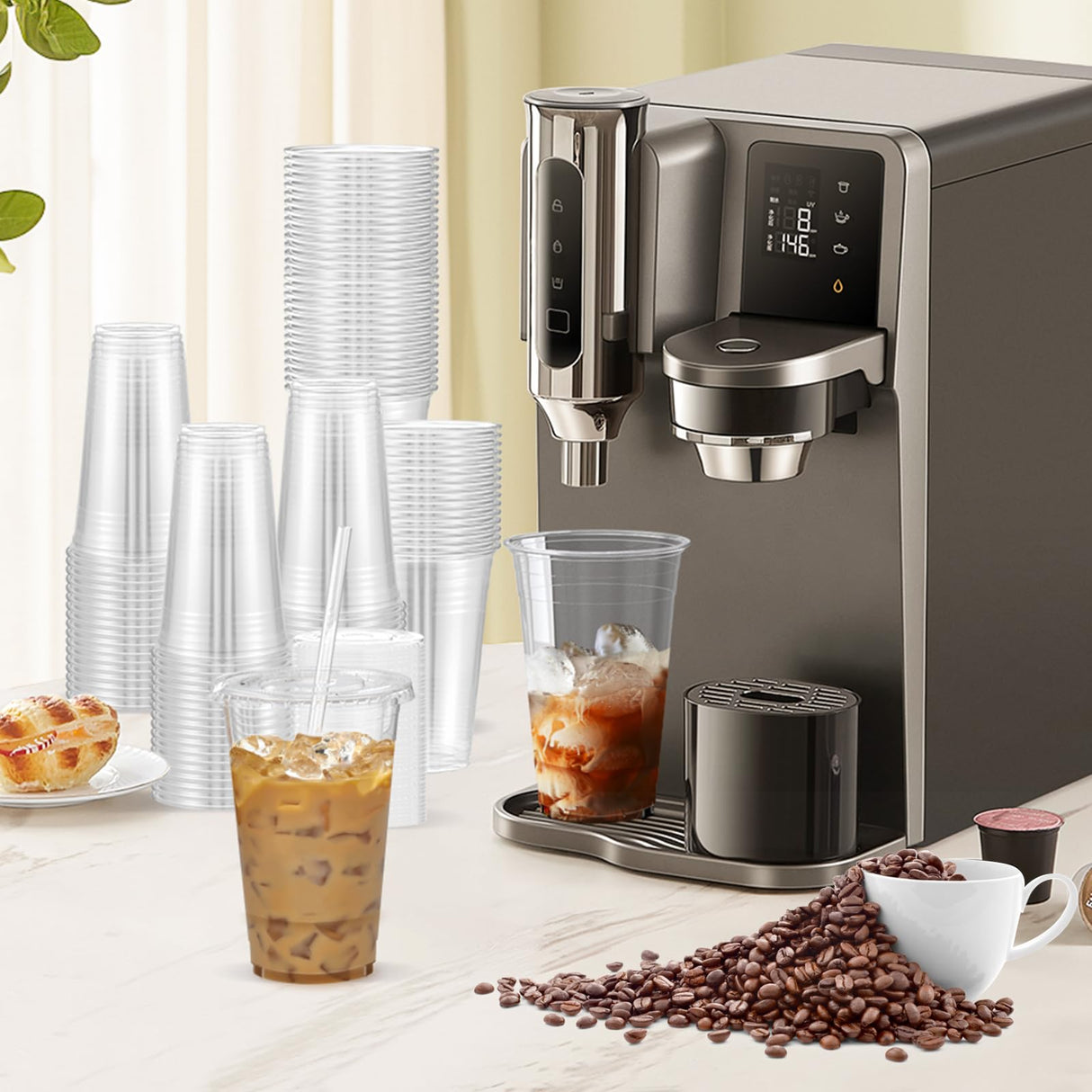 Dealusy 100 Pack - 24 oz Clear Plastic Cups with Lids and Straws, Sturdy & Food Safe Iced Coffee Cups with lids, Disposable Plastic Smoothie Cups for Cold Drinks