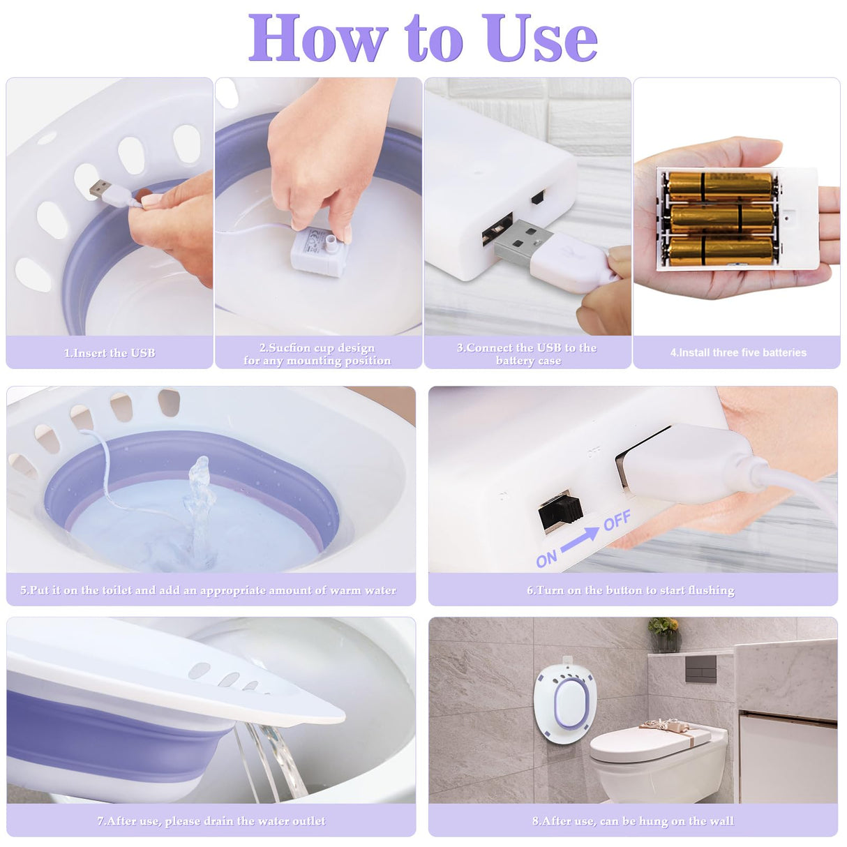 Electric Sitz Bath, Sitz Bath for Hemorrhoids, Sitz Bath for Toilet Seat, Sits Bath Kit for Women, for Soothes Hemorrhoids & Perineum, Automatic Flushing