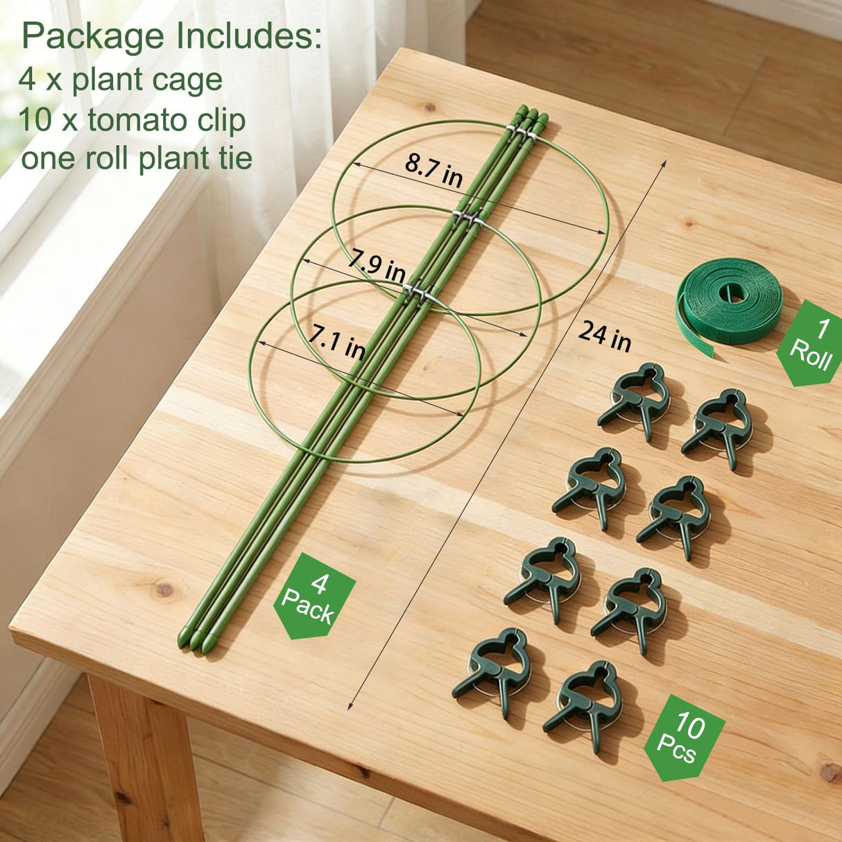4 Pack Garden Tomato Cage for Pots, 24" Metal Tomatoes Cages Plant Support with Stable Support Rings (24")