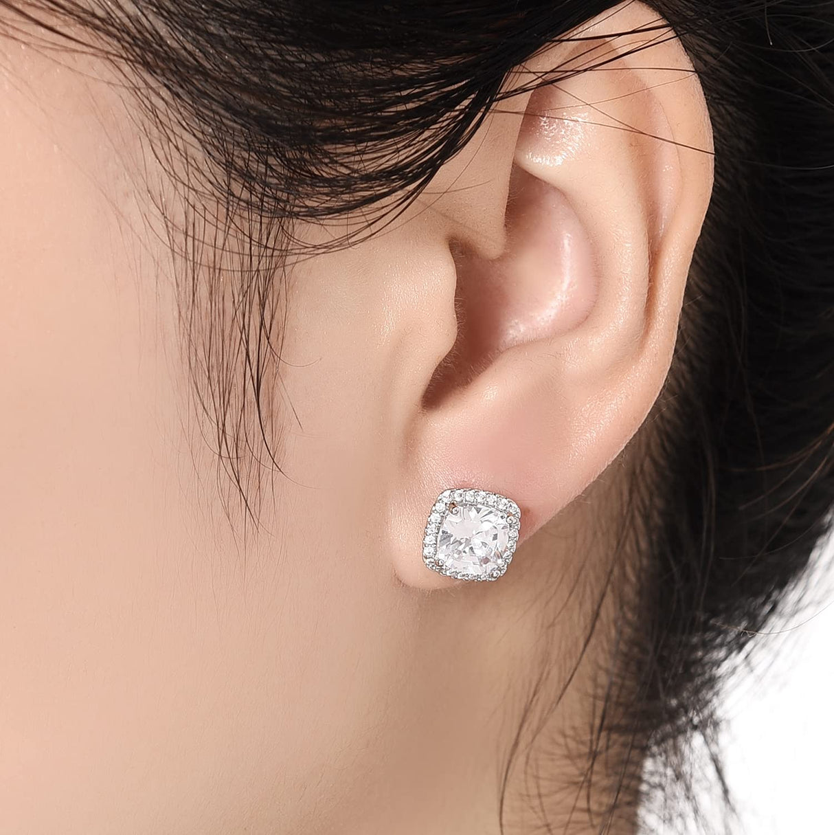 YOMELA White Square Cubic Zirconia Stud Earrings for Women