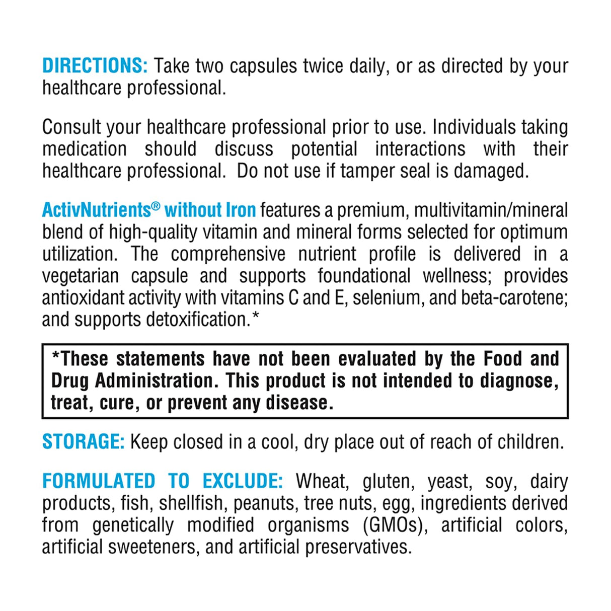 XYMOGEN ActivNutrients Without Iron - Multivitamin Multimineral for Wellness, Immune, Energy and Mood Support - Chelated Minerals + Active B Vitamins with Folate (120 Capsules)