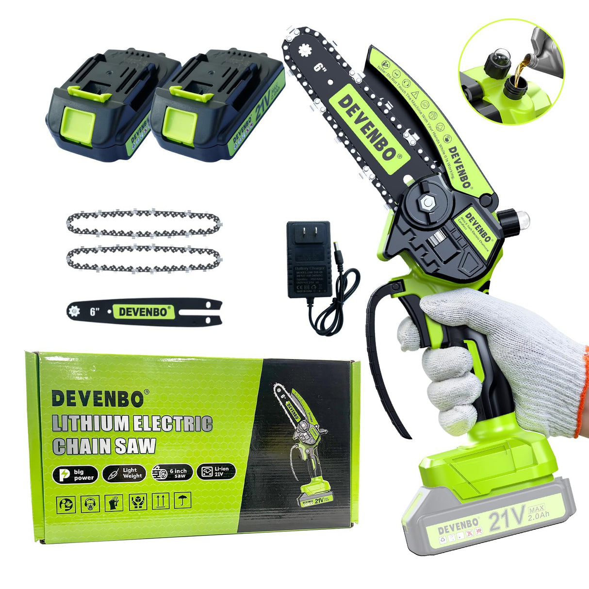 Devenbo Mini Chainsaw, 6 Inch Hand Saw with Electric Chainsaw Function, Cordless Hand Saw for Wood Cutting, Yard Tools and Gardening with Batteries and Chains Garden Tools Gifts for Dad Men Husband