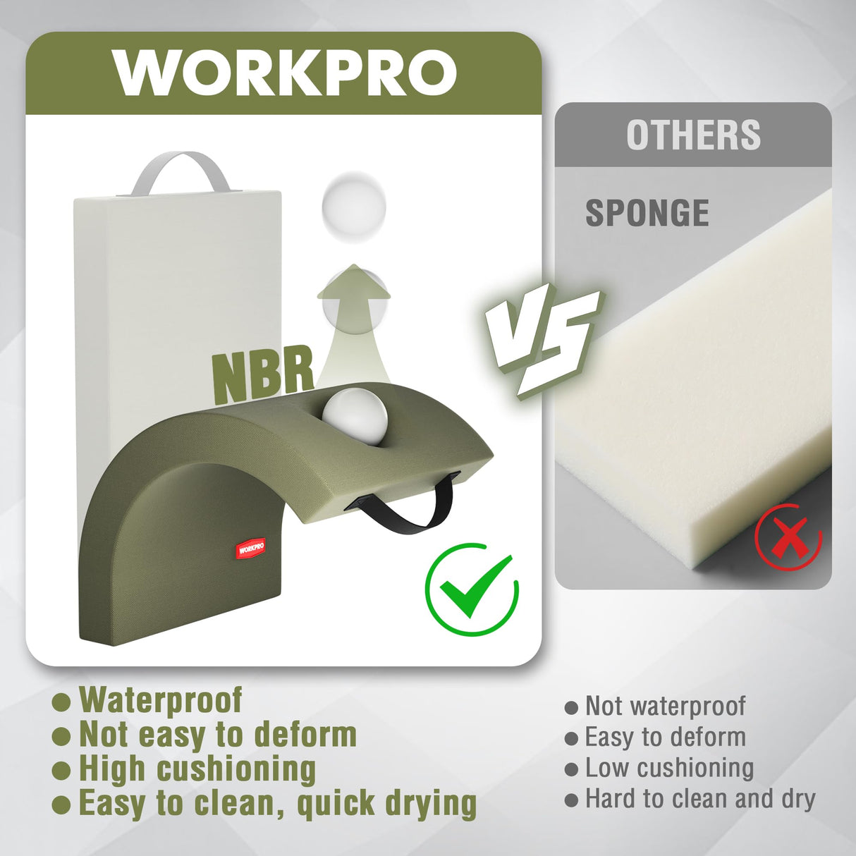 WORKPRO 17" Kneeling Pad with Removable Cover, Green