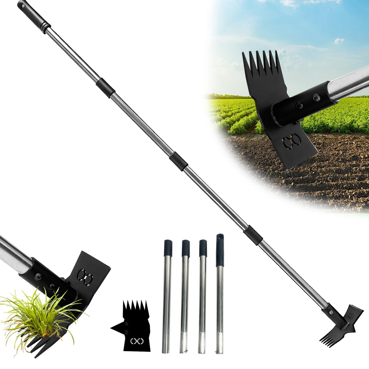 HAWCAFU Weed Puller Tool with Long Handle 3 in 1 Manual Garden Hoe Heavy Duty Weeder Remover Tool for Yard, Lawn, Patio and Garden