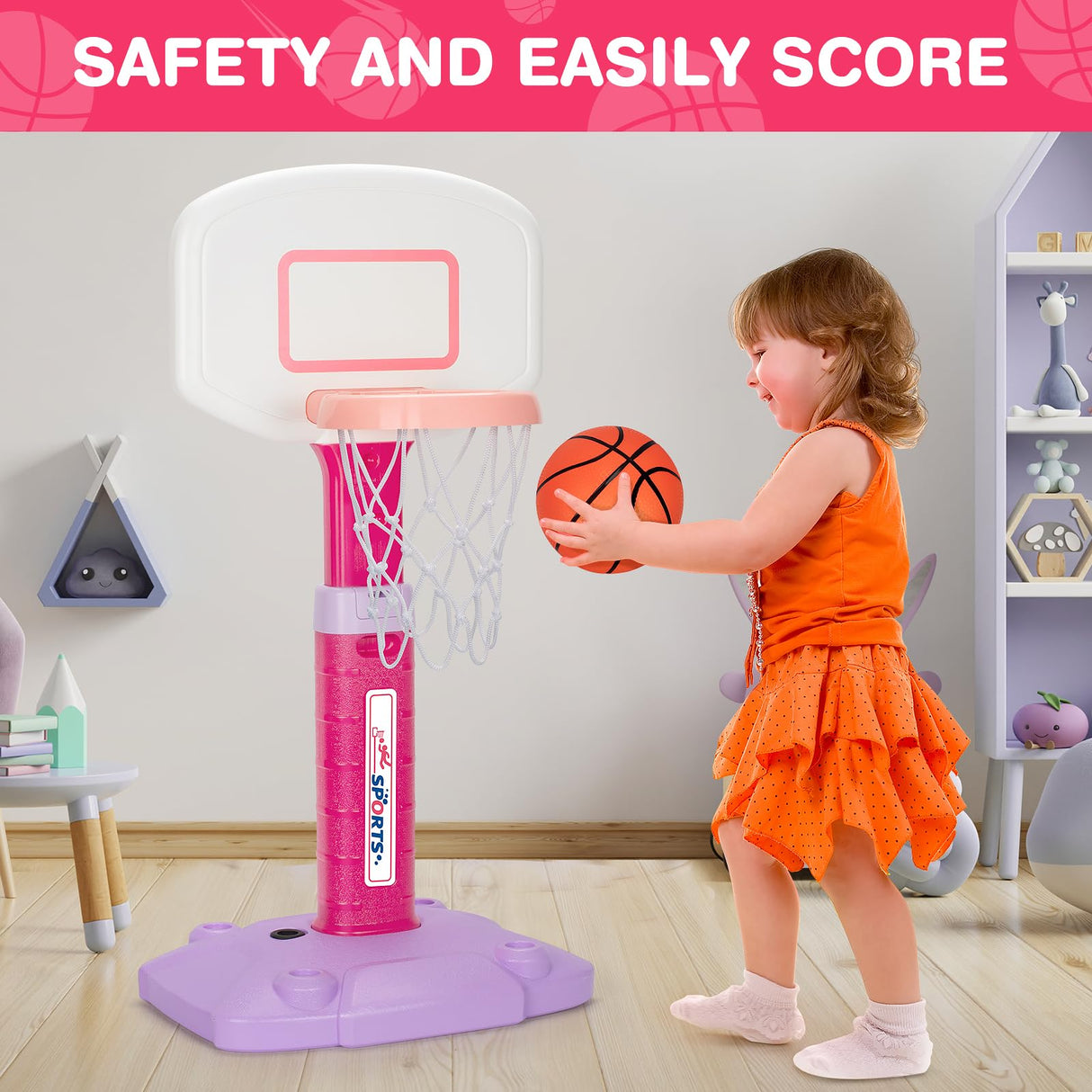 Basketball Hoop Indoor Outdoor Toys for Toddlers 1-3, Kids Basketball Hoop with 3 Balls, Adjustable Mini Basketball Goal, Christmas Birthday Sports Toys Gift for Baby Boys Girls Age 1 and Up