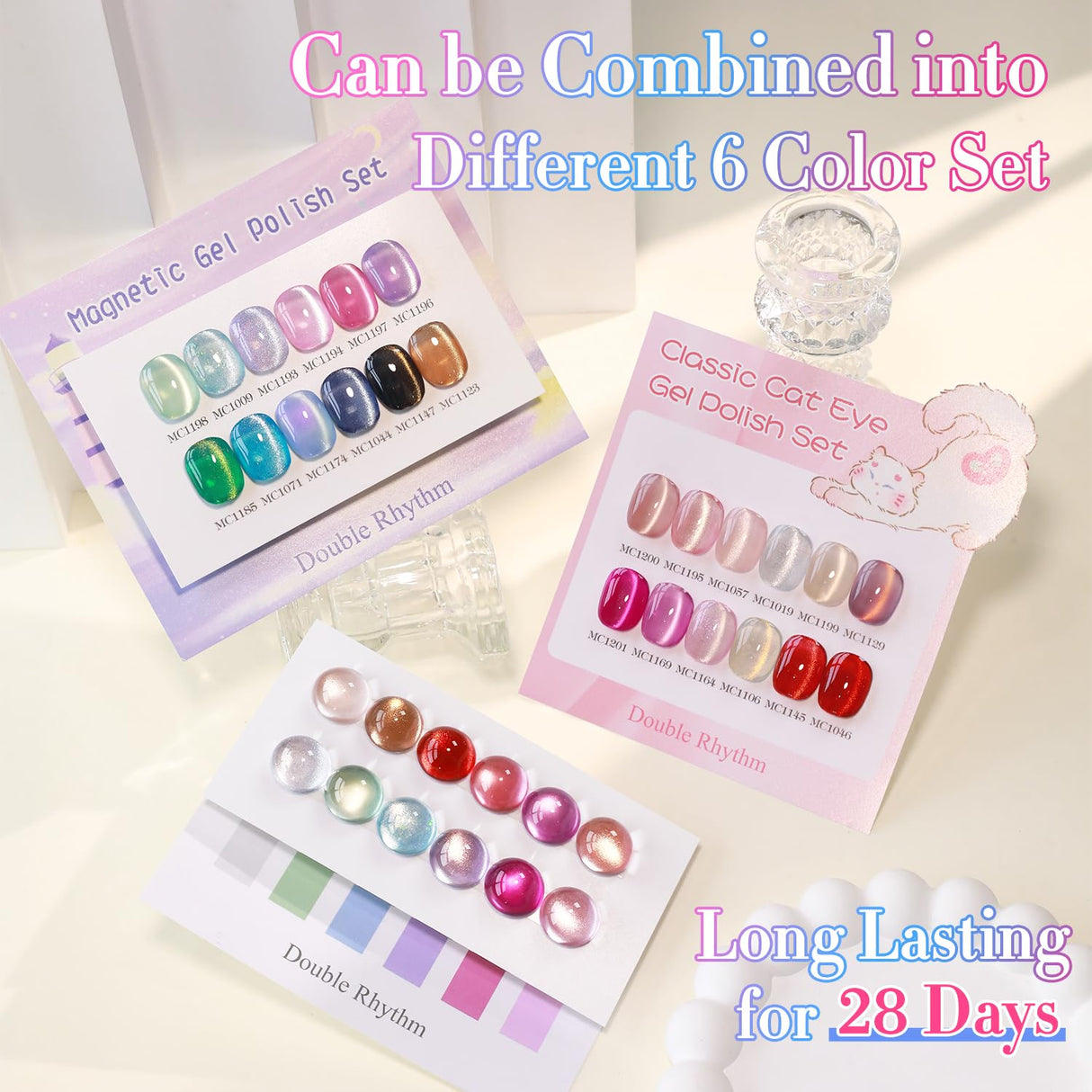 Double Rhythm 28Pcs 0.5Oz Gel Nail Polish Set Same Color Same Bottle Soak Off Gel Polish Kit Nail Art Manicure Salon DIY at Home for Women (Magnetic Cat Eye Collection-T24-7)