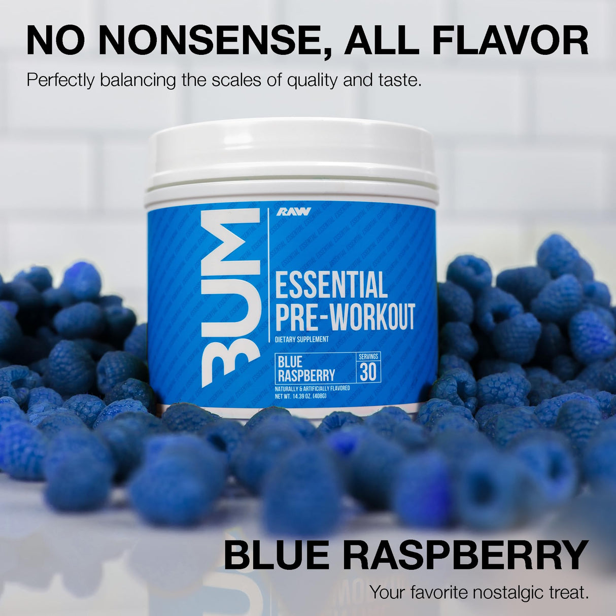 RAW Nutrition - Essential Pre - Chris Bumstead Pre Workout Formula, Sports Nutrition Pre-Workout Powders | Men & Womens Drink, Energy Powder for Working Out (Blue Raspberry)