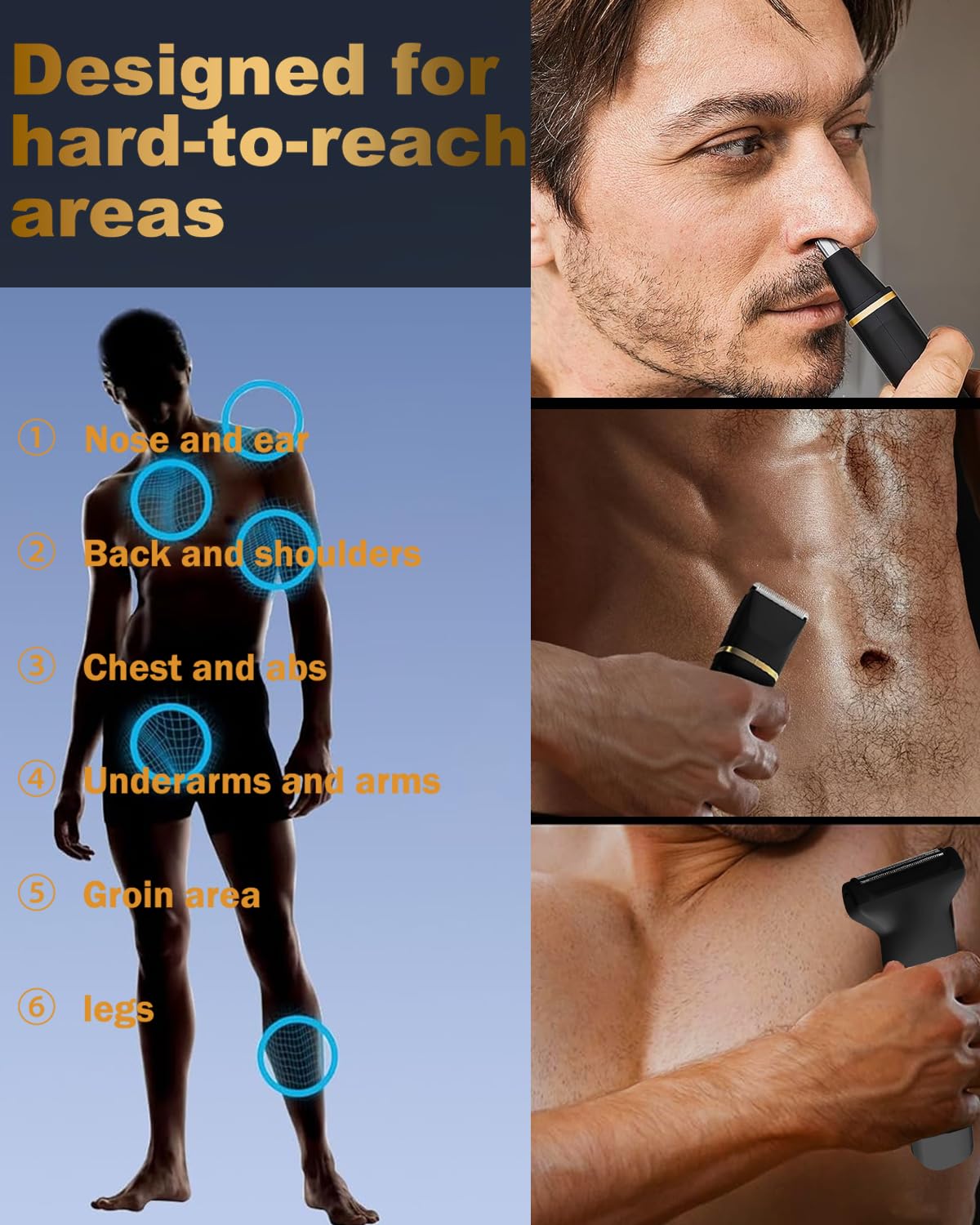 Body Hair Trimmer for Men, Manscape 3-in-1 Electric Razor Groin Groomer,IPX7 Waterproof Wet/Dry,Versatile Hair Trimmer for Ball/Beard/Nose,USB Rechargeable & Nose/Shaves Head,Christmas Gifts for Men