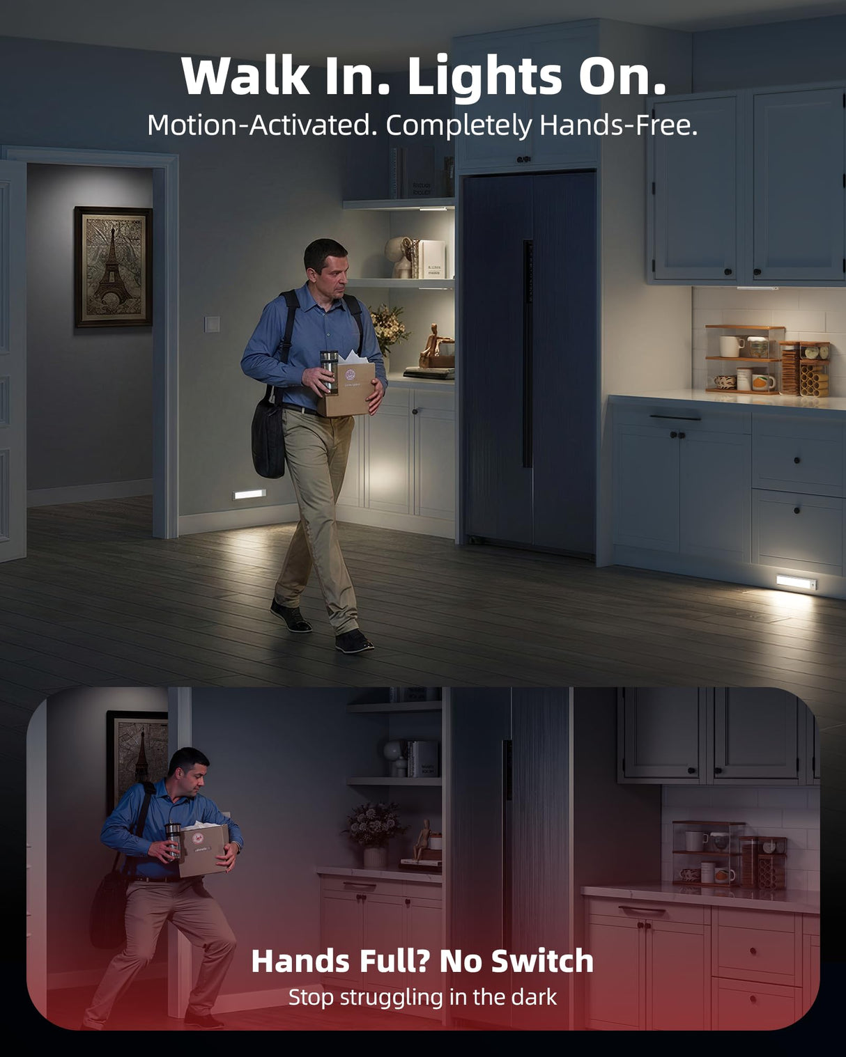 AMETHEUS 6-Pack Under Cabinet Lighting Wireless, 1800mAh Rechargeable Motion Sensor Light Indoor, Magnetic Closet Lights, Dimmable & 3 Color Temps, Under Counter Lights for Kitchen, Stairs (8inch)