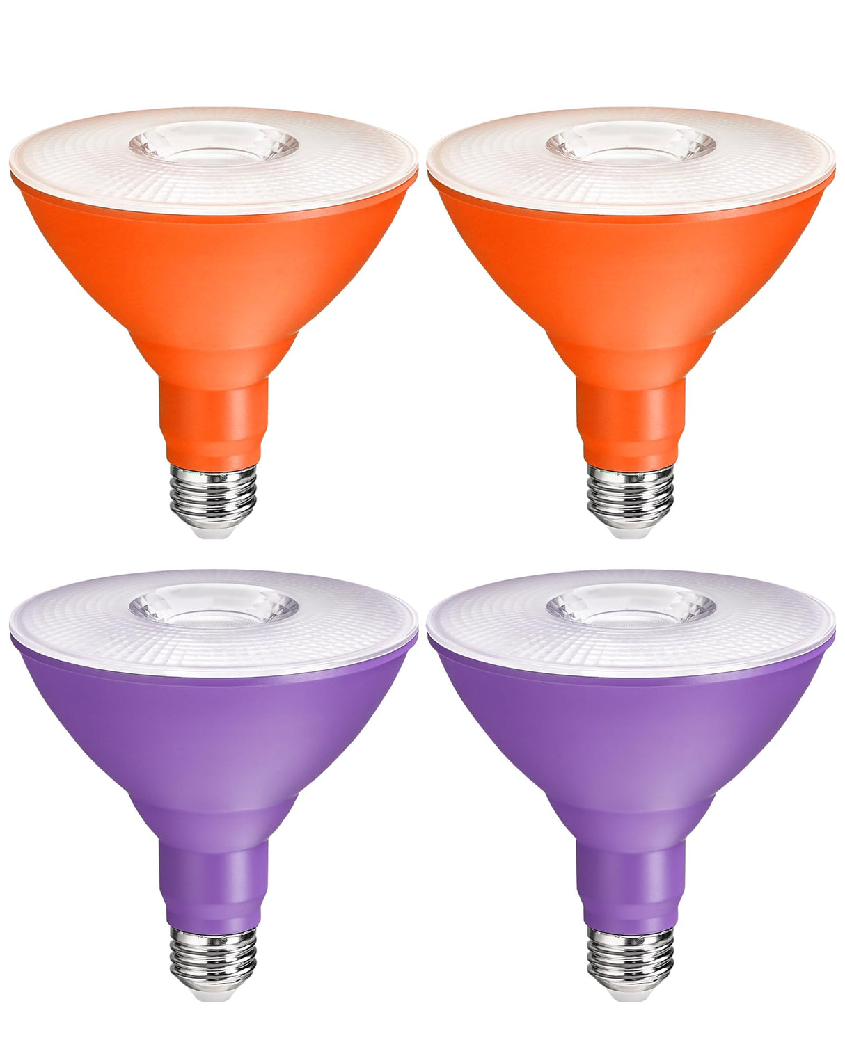GOEBLESON 4-Set PAR38 LED Floodlights, Purple and Orange LED Bulbs, 18W Dimmable (120W Equiv.), E26 Base, Festival-Ready for Halloween, Christmas and Creative Parties, GZ04R3P405