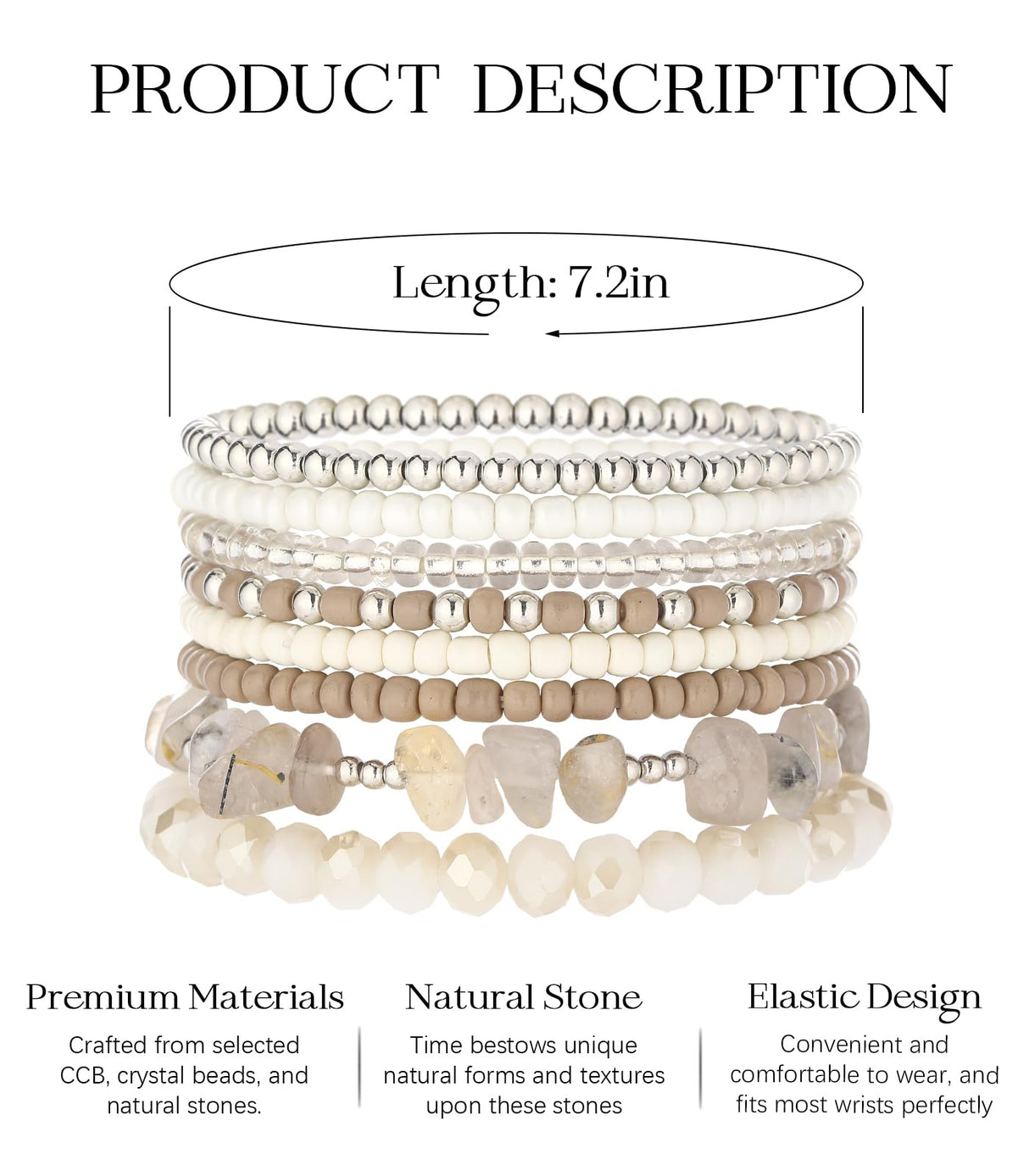 Noessla Boho Beaded Bracelets for Women Stackable Irregular Natural Stone Bead Stretch Bracelet Set 8PCS Costume Jewelry Gifts for Her(Beige)