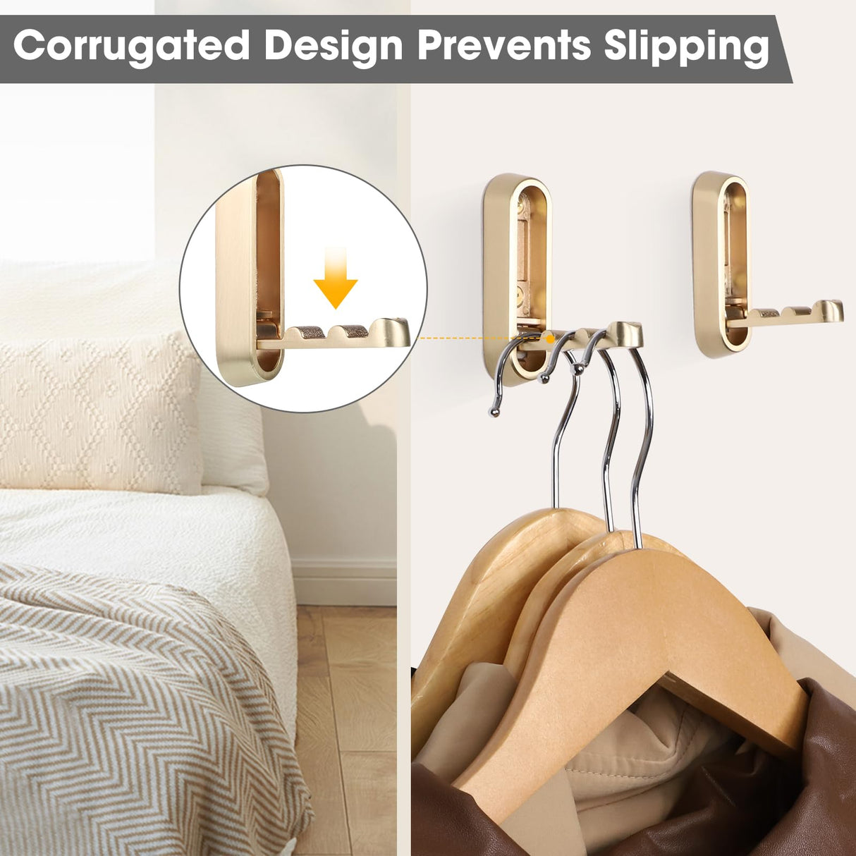 Dntorx Foldable Wall Hook, 40 lbs Heavy Duty Screw Mounted, Aluminum Alloy Flip-Down Gold Coat Hook, Space-Saving Folding Wall Hanger for Bathroom Bedroom Entryway Closet, Includes Screws (4 Pack)