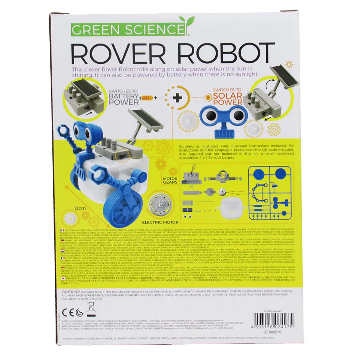 4M: Green Science: Rover Robot - DIY Robotics Assembly Kit, Solar & Battery Hybrid Power Rolling, STEM Building, Physics Toy Activity Set, Kids Age 5+