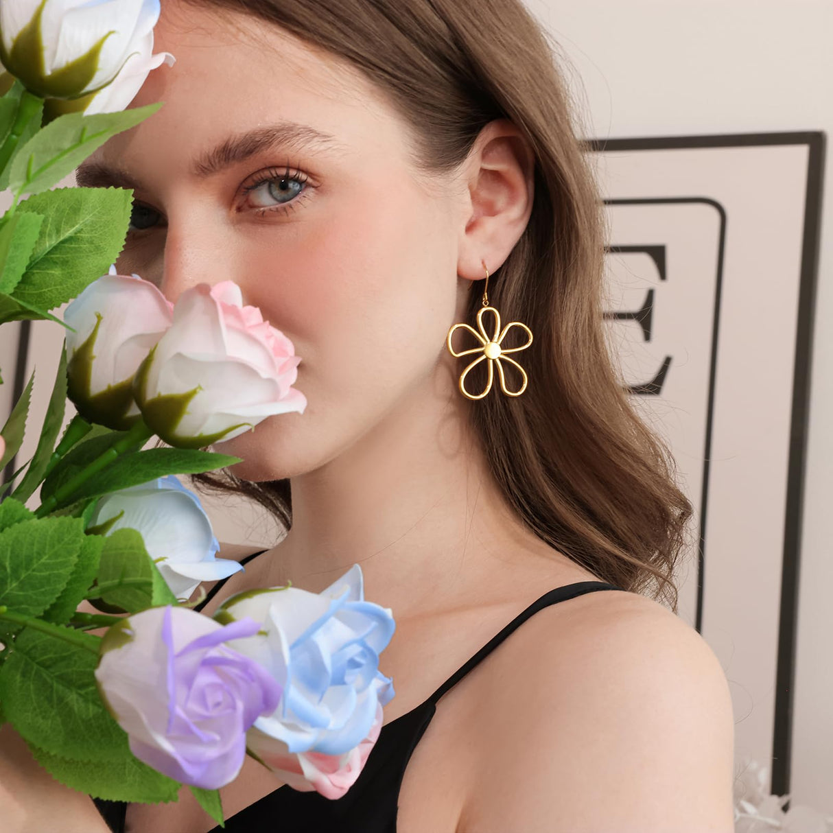 Hpoewre Gold Flower Statement Earrings for Women, Large Chunky Bohomian Summer Beach Floral Earring, Irregular Bold Exaggerated Earrings (Flower 7)