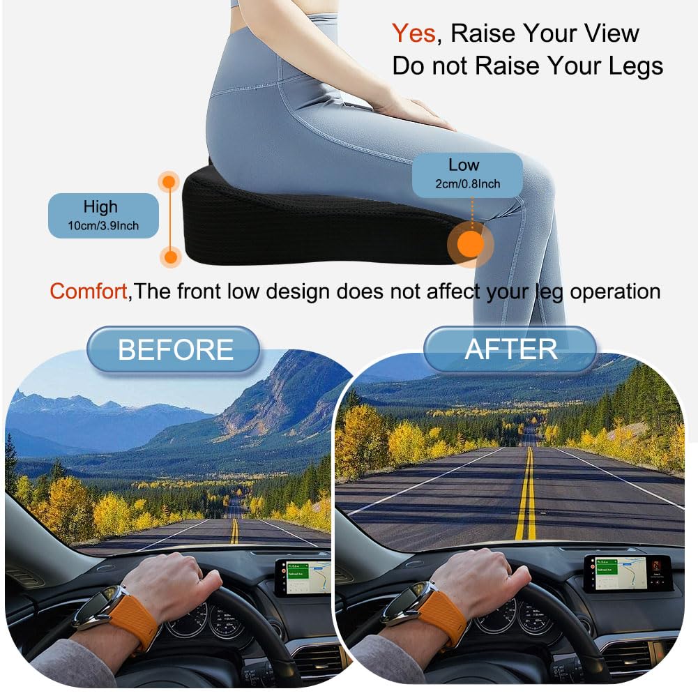 ACBAGI Adult Car Booster Seat for Driver, Driving Seat Cushion,Comfort Memory Foam Car Seat Cushion for Height, Seat Cushion for Car,Office Chair and Home Chair (Black B)