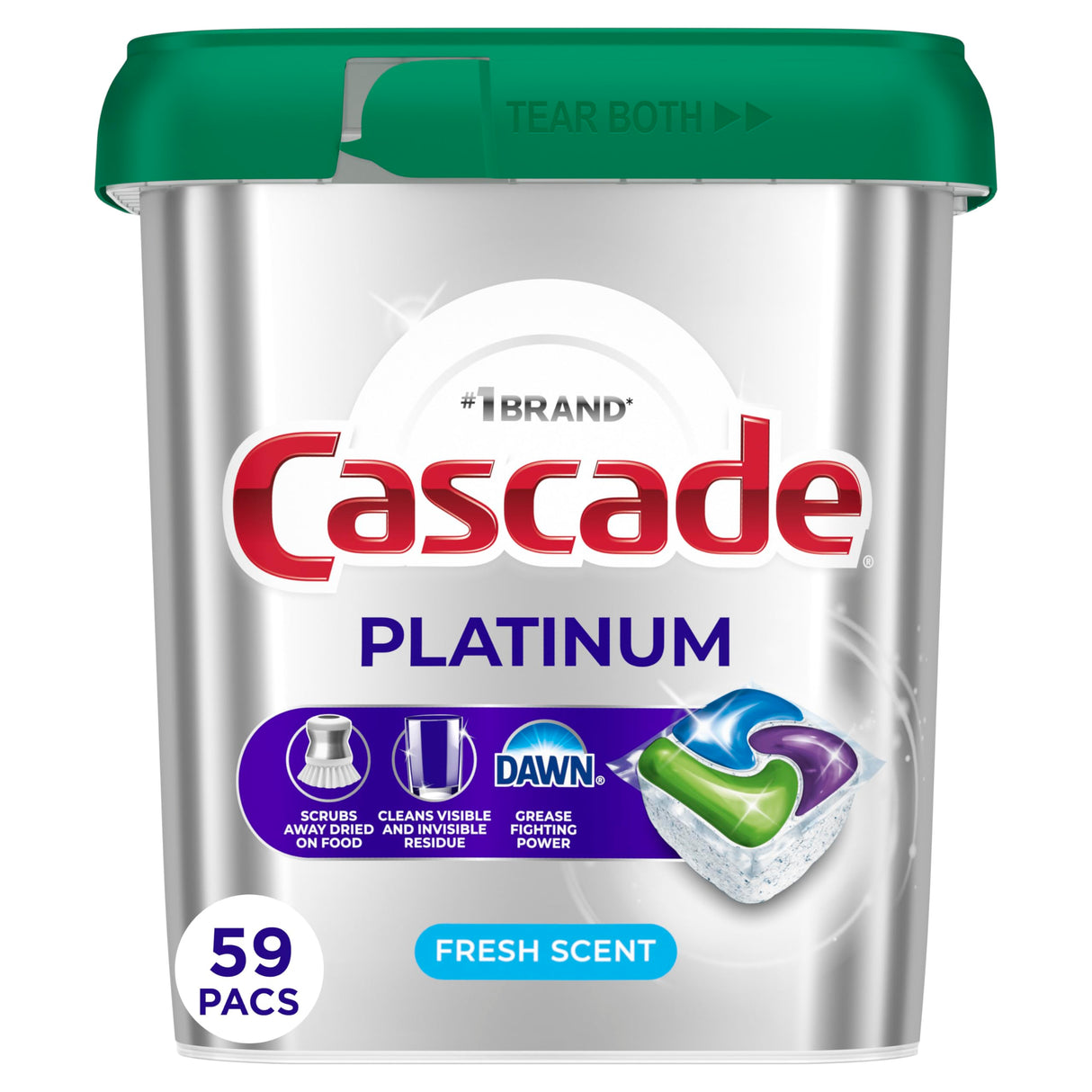Cascade Platinum Dishwasher Pods, Dishwasher Detergent, Dish Detergent Soap, Fresh, 59 Count