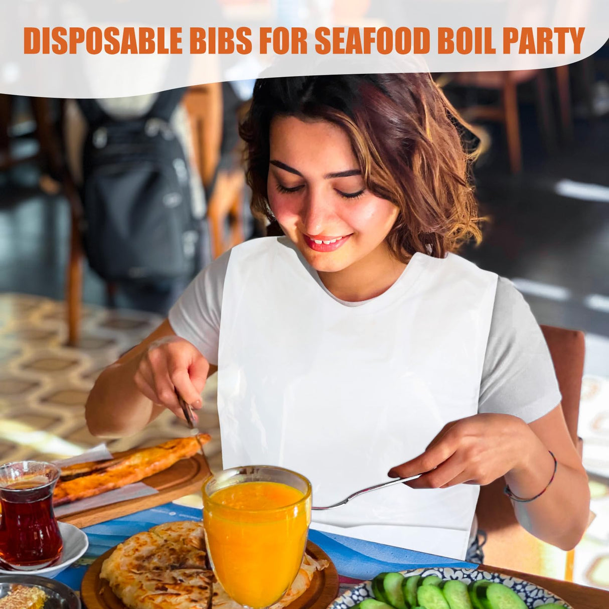 Nonley Disposable Adult Bibs 100 Pack - Disposable Dining Bibs for Adults - Waterproof Oil-Proof Plastic Bib for Elderly Women and Senior Men Eating