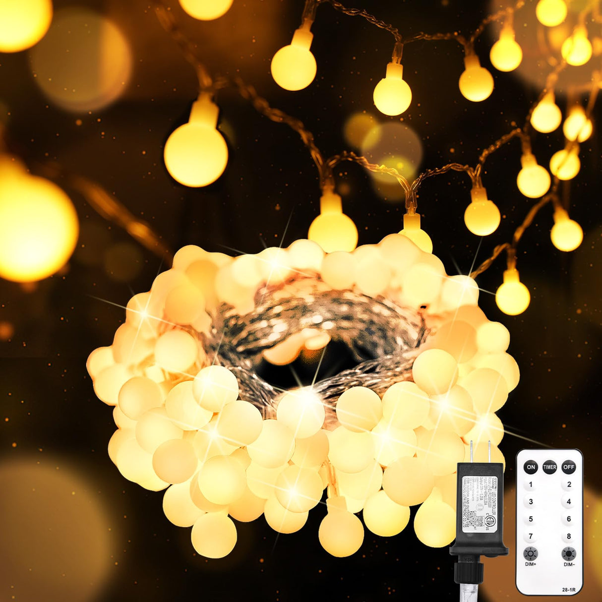 suddus String Lights for Bedroom, 33ft 100 Led Connectable Globe String Lights Indoor, Hanging Fairy Lights Plug in with Remote for Kids Room Dorm Classroom Outdoor Christmas Tree Decor, Warm White