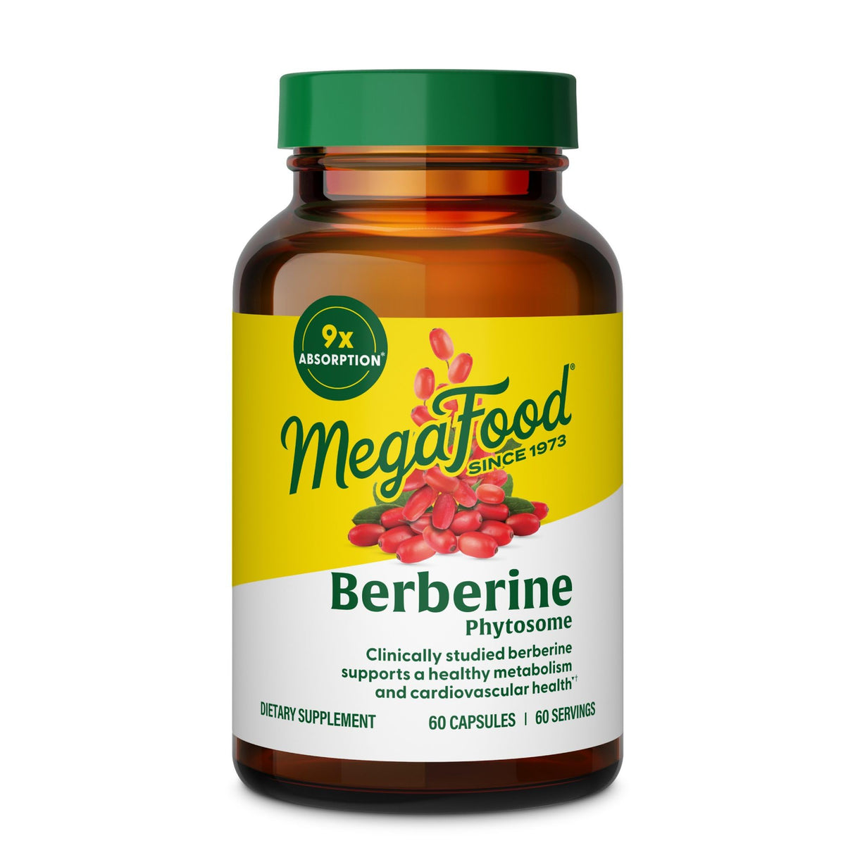 MegaFood Berberine Phytosome - Berberine Supplement 550 mg Per Serving, 1100 mg Daily - 9X Absorption - Supports A Healthy Metabolism & Cholesterol Levels - Vegan - 60 Capsules, 30 Day Supply