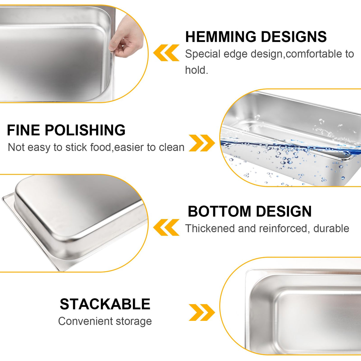 VOISEN 2 Pack Hotel Pans, 2.5" Deep, Anti-Jamming, Commercial Stainless Steel Steam Table & Catering Food Pans