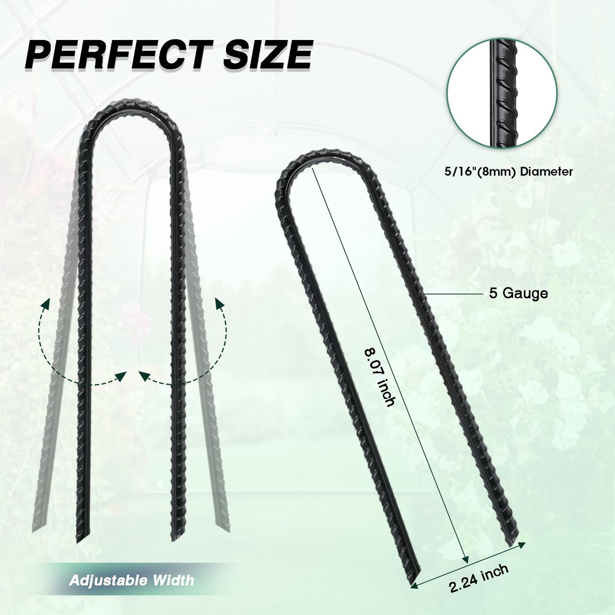 8 Inch Rebar Stakes Heavy Duty, 10 Pack Garden Stake U-Hook, Electrostatic Rust Proof Metal Stakes for Tent, Landscape,Outdoor Decorations, Fabric Ground Cover, Tube Fixing