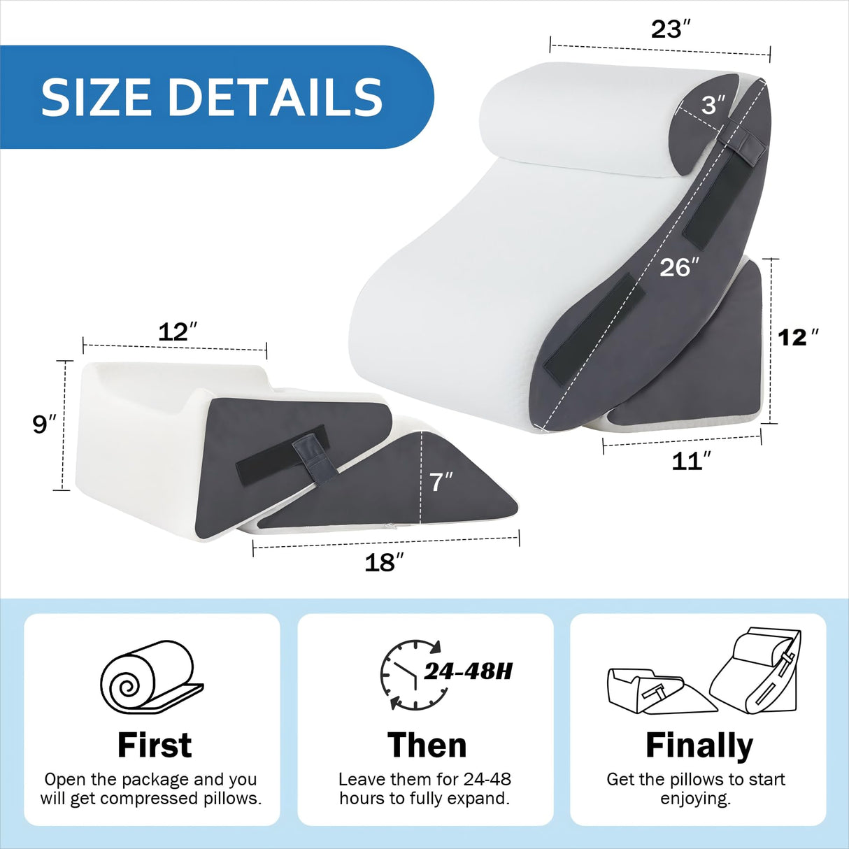 Ahpmeoa 5Pcs Orthopedic Bed Wedge Pillow Set for After Surgery, Adjustable Wedge Pillow for Acid Reflux Relief, Bed Wedge Pillow Post Surgery, Memory Foam Wedge Pillows for Sleeping, White/Grey