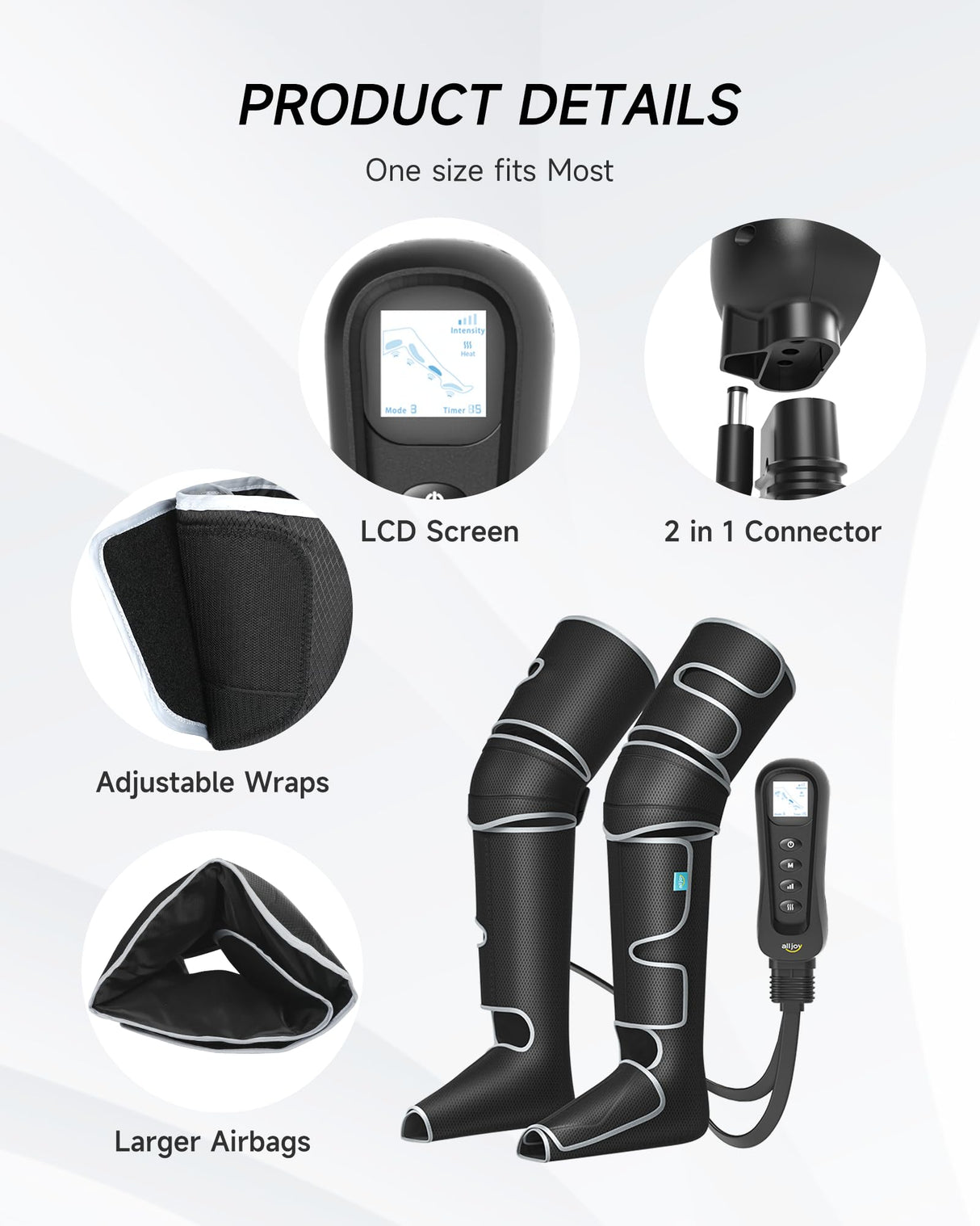 ALLJOY Leg Massager for Circulation and Pain Relief FSA, Gifts for Men Women Dad Mom, Leg Massager with Heat and Compression, 2 Heat 5 Modes 4 Intensities 4 Extenders