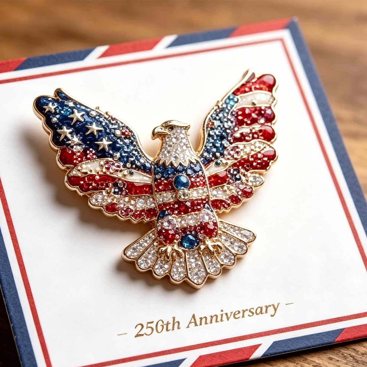 250th Anniversary Enamel Brooch Pin, Red White and Blue Patriotic Brooch, Eagle Design Enamel with Rhinestones Jewelry Gift
