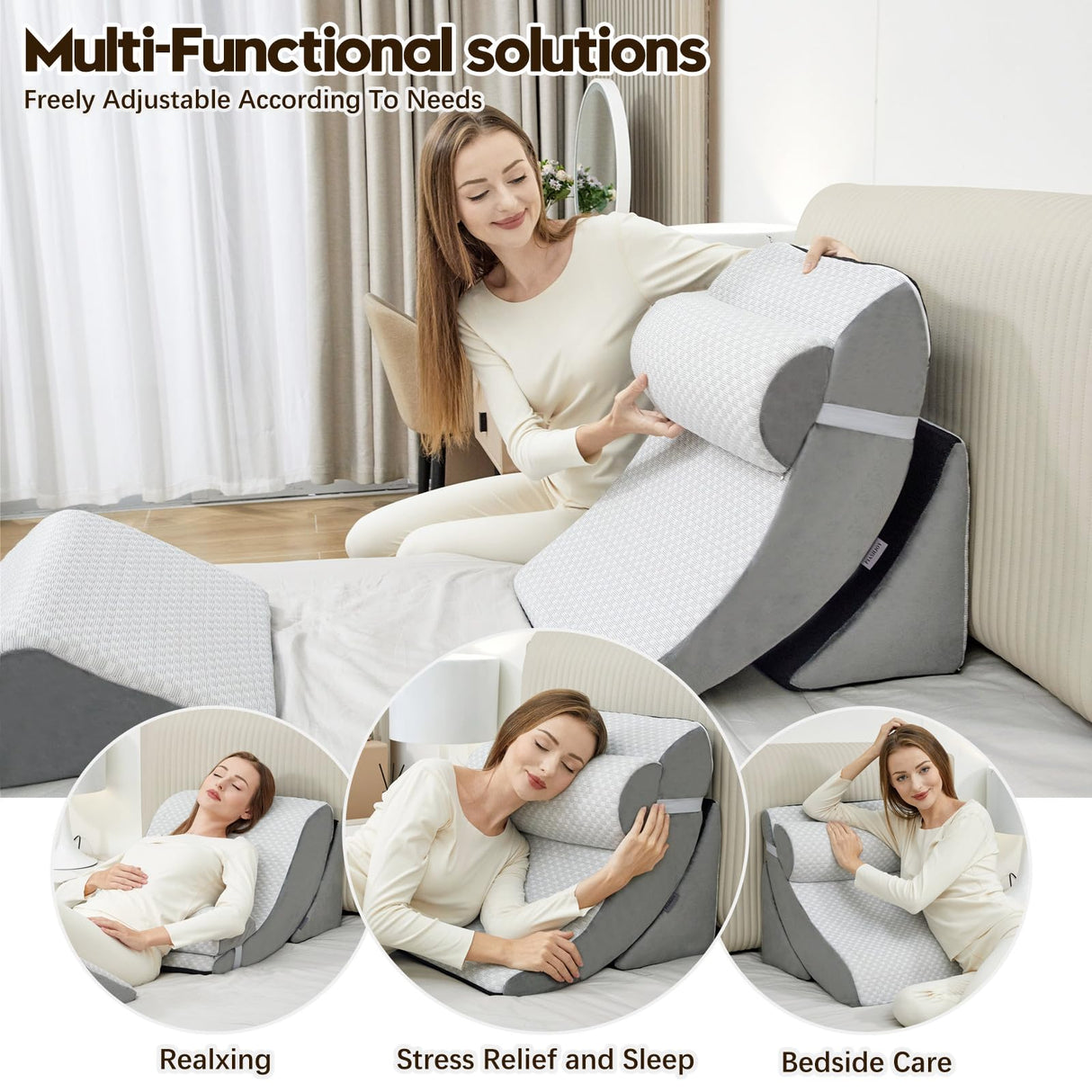 PIASHJOY 4pcs Wedge Pillow Set for After Surgery,Bed Wedge Pillows for Sleeping,Post Surgery Recovery, 45 Degree Wedge Pillow for Acid Reflux Relief and Anti-snoring,