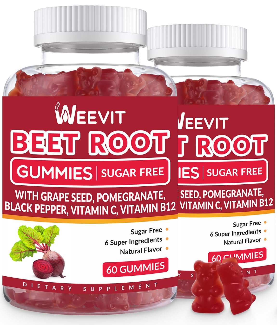Beet Root Gummies, Nitric Oxide Supplement for Men Women | Organic Beet Gummy with Grape Seed, Pomegranate, Black Pepper, Vitamin C, B12