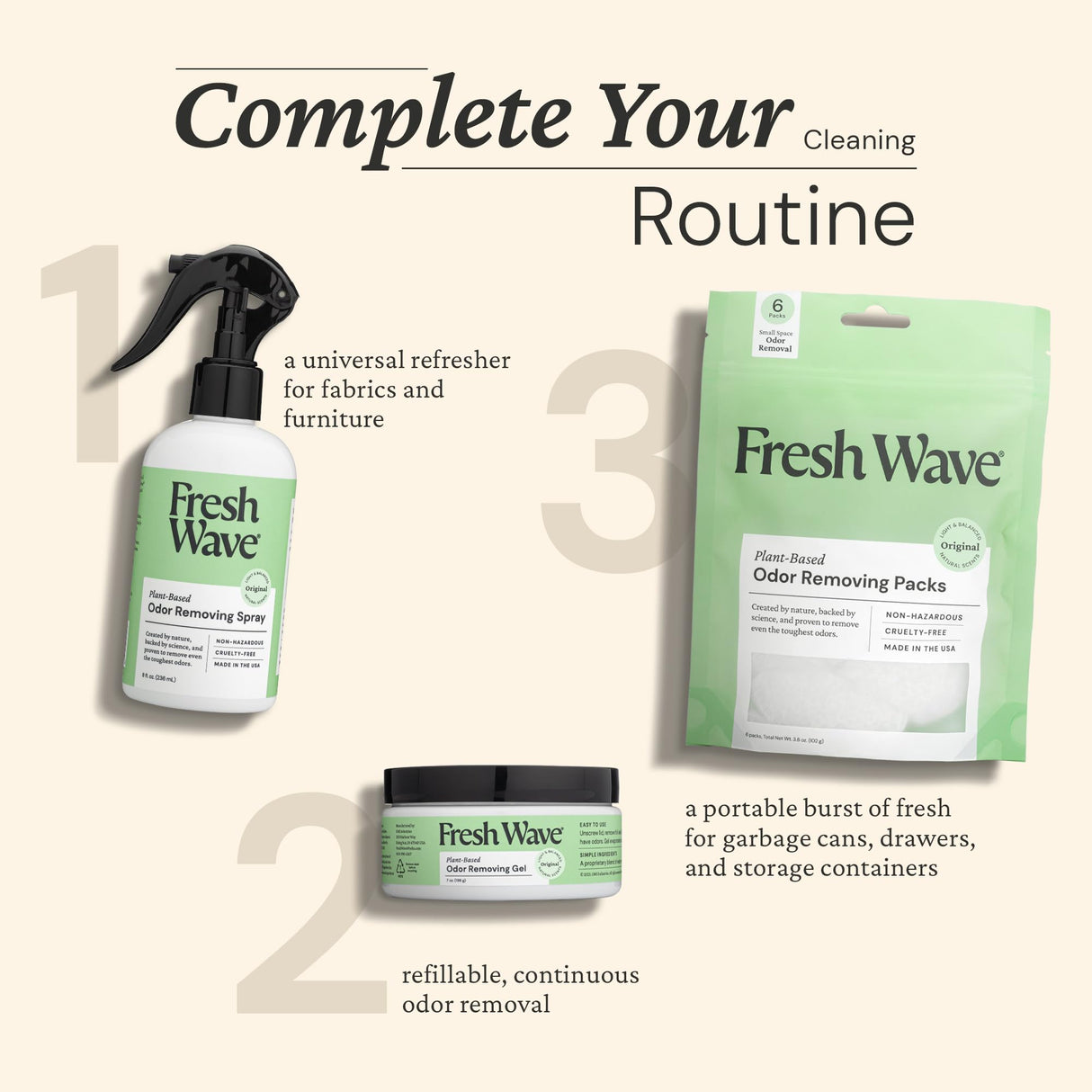 Fresh Wave Odor Removing Gel, 7 oz., Pack of 3 - Odor Absorbers for Home, Safer Odor Relief, Natural Plant-Based Odor Eliminator, Every 7 oz. lasts 15-30 Days, For Cooking, Trash & Pets