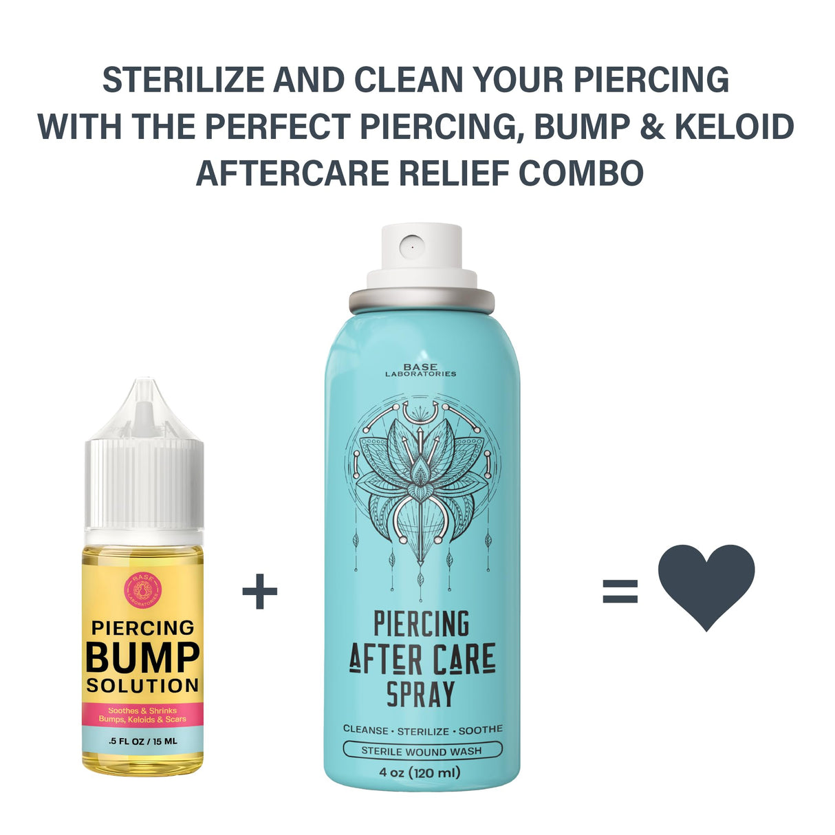 BASE LABORATORIES Piercing Aftercare Kit: Keloid & Piercing Bump Solution Oil(15ml) + Piercing Aftercare Spray (4oz) - for Keloid Bump Removal & Cleansing Soothing Piercings Before & After