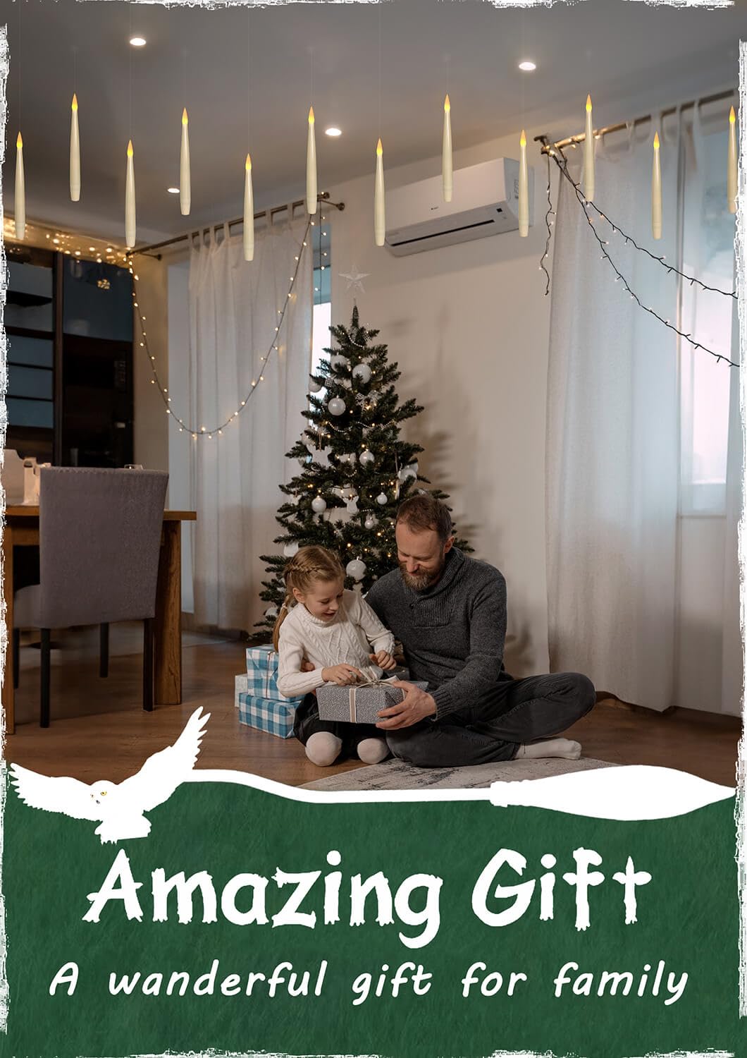 Leejec Floating Candles with Magic Wand Remote(6/18H Timer), 12pcs 6.1" Hanging Flameless Taper Candles, Battery Operated Flickering Warm Light, Halloween Christmas Gift, Wedding Party Decor (Ivory)