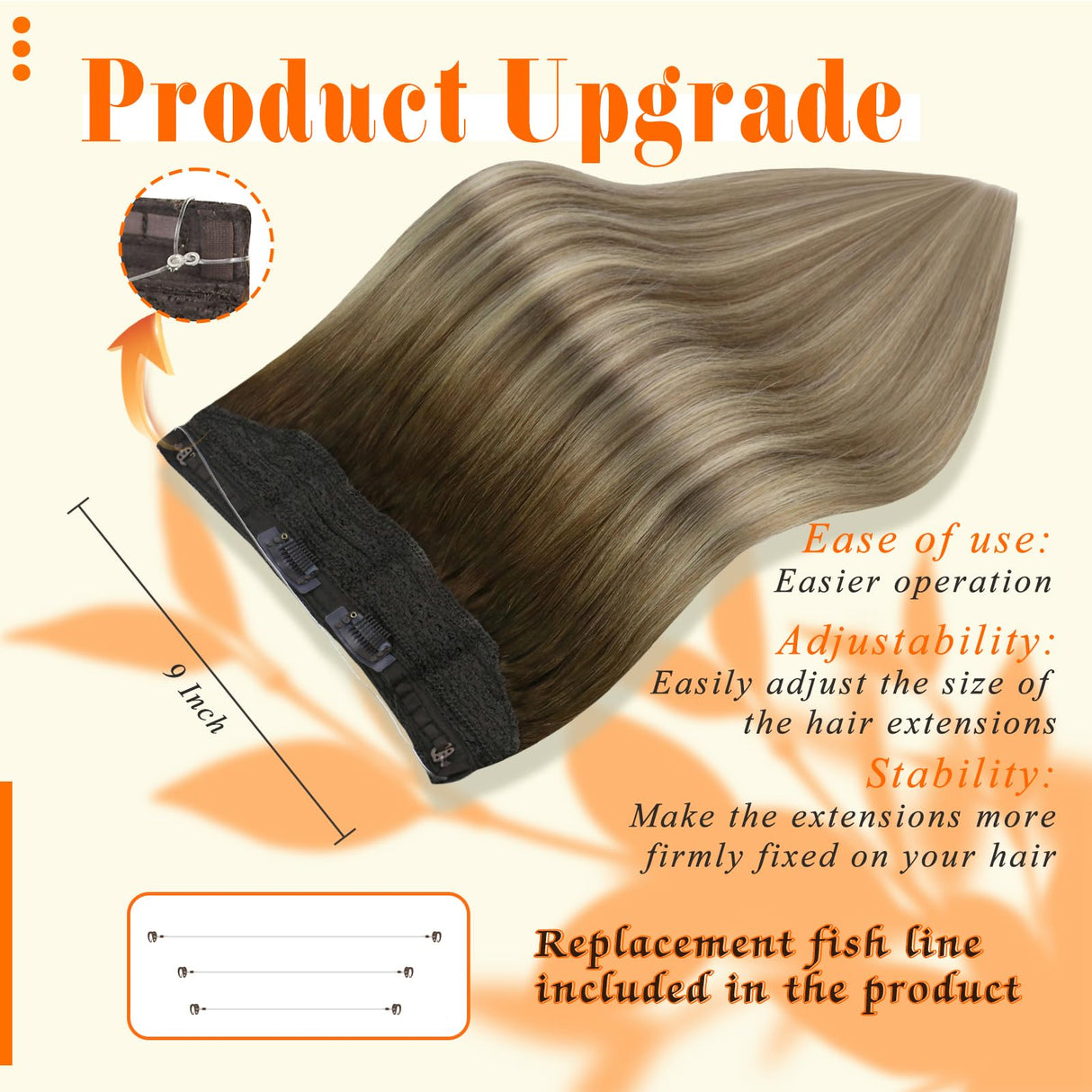 Fshine Invisible Wire Hair Extensions Real Human Hair Secret Extensions Wire Layered Hairpiece Dark Brown to Ash Brown and Blonde One Piece Hair Extensions Clip in Human Hair Wire 16 Inch 80 Gram