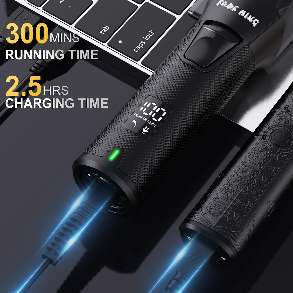 FADEKING® Professional Hair Clippers for Men - Cordless Beard Trimmer for Men, LCD Display Hair Clippers and Trimmer Set for Barber Haircut & Mens Grooming with Travel Case(Black)