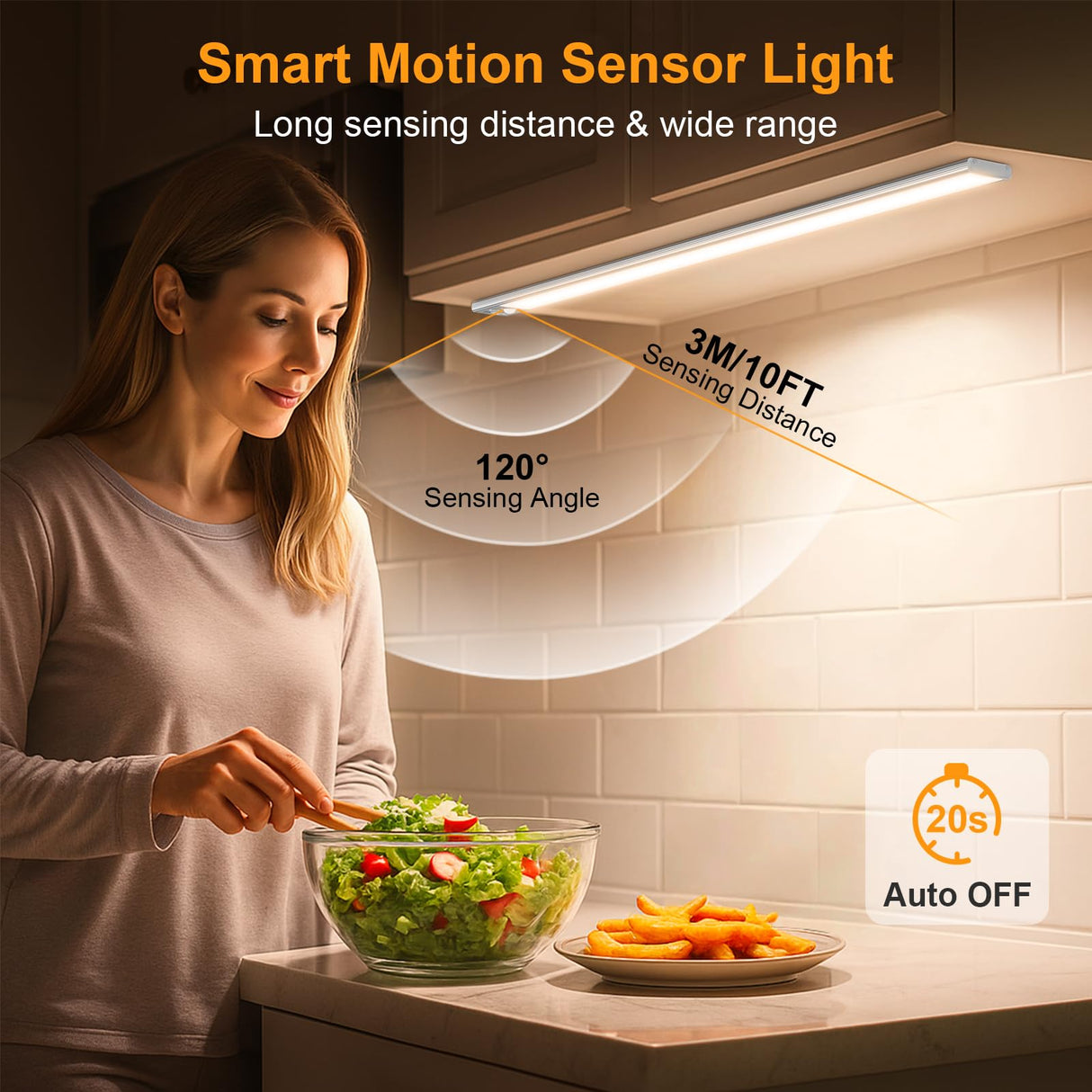 Gritin 14.7inch Under Cabinet Lighting Rechargeable 2 Pack- 3 Color Temps&5 Level Brightness, Super Bright, 4 Modes, Motion Sensor, Long Lasting - Easy Installation Magnetic Under Closet Lights-Silver